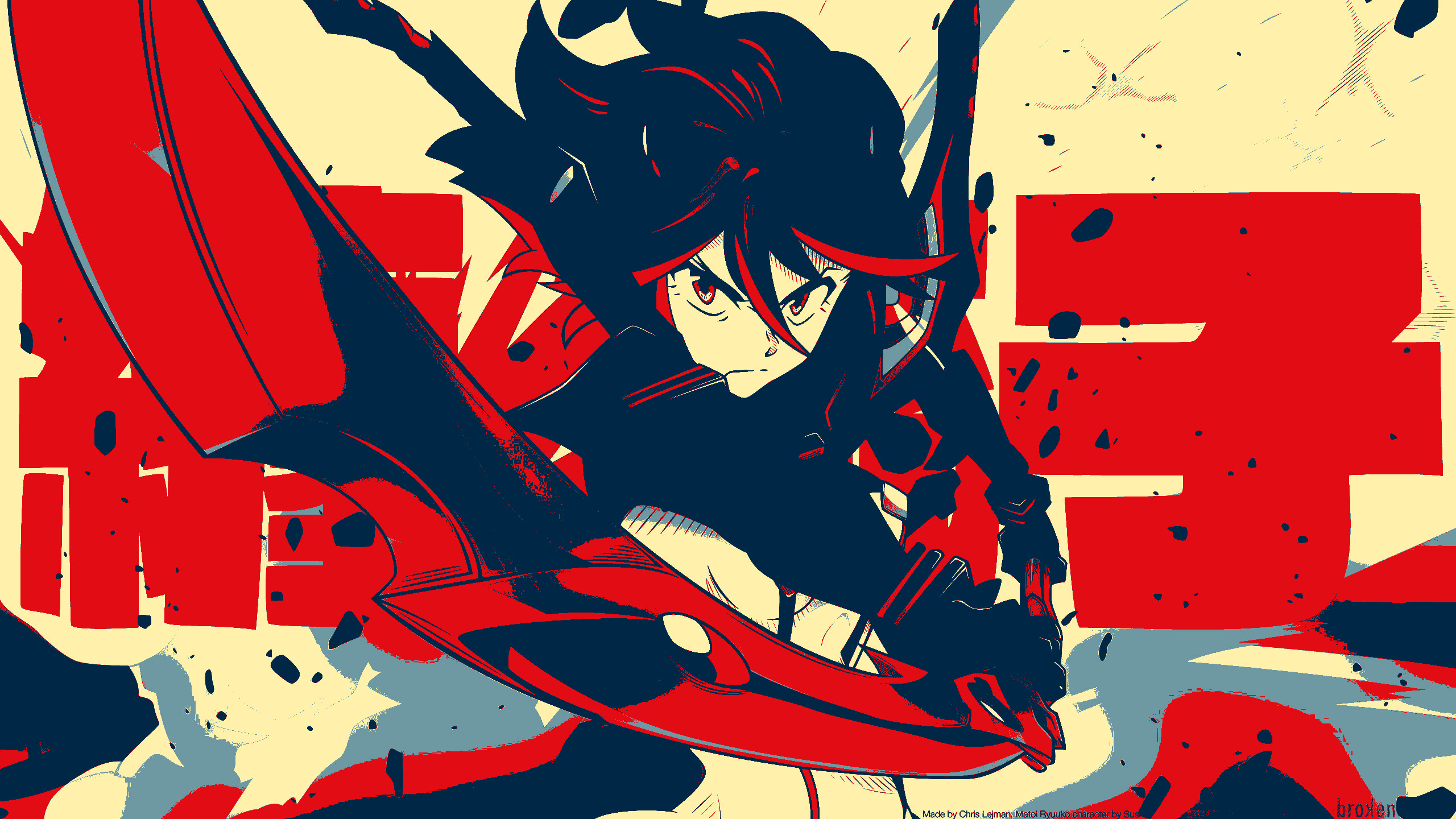 Ryuko Matoi, Kill la Kill, Senketsu, Forbice-spada, Kanji, 16:9 2K, sfondo widescreen
