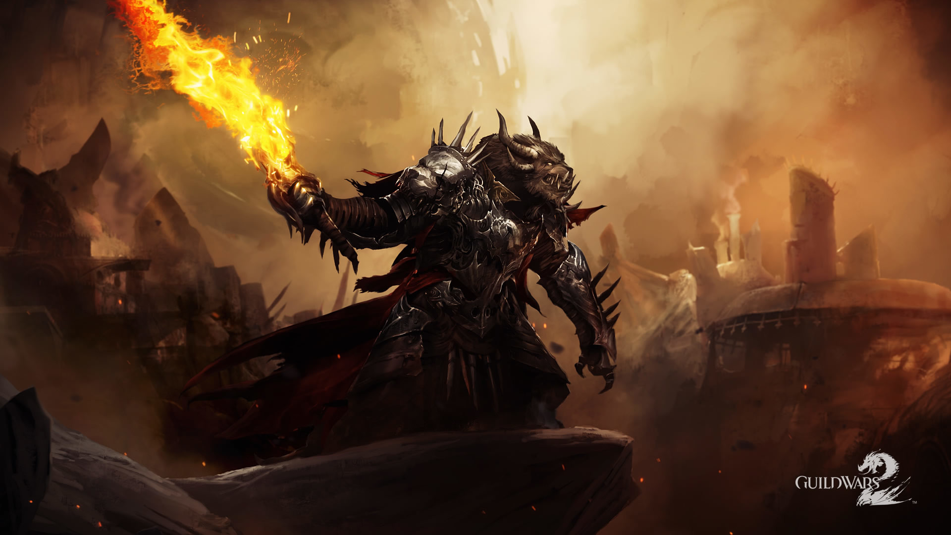 Guild Wars 2, Rytlock Brimstone, Spada fiammeggiante, Fantasy, Full HD, sfondo per portatile