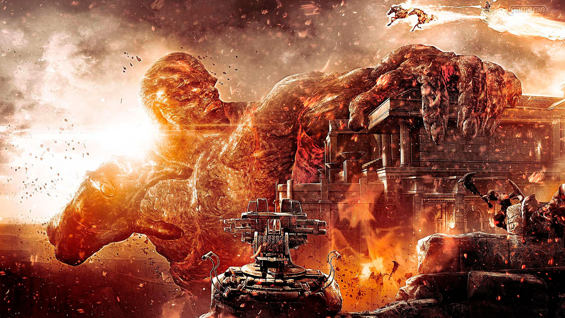 God of War III, Kratos, Crono, Titano, Fuoco, Full HD, sfondo per PC e portatile