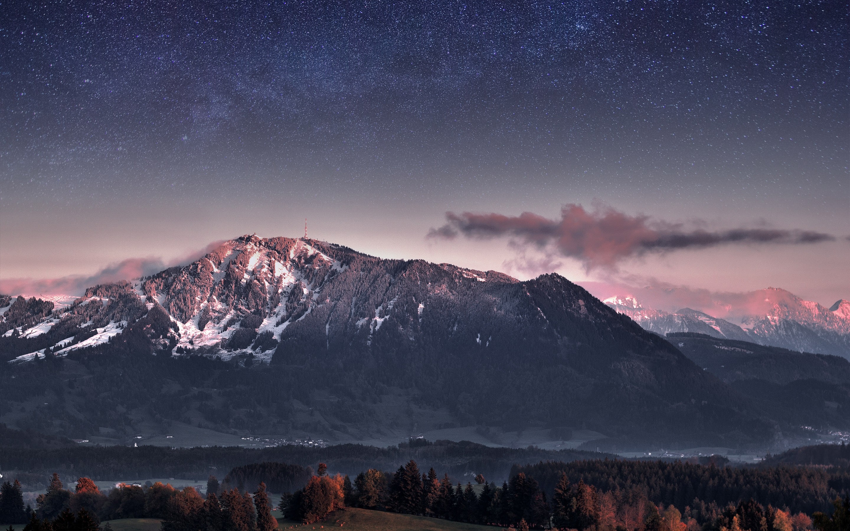 Montagne, Cielo stellato, Alba, Paesaggio, 2K, sfondo PC