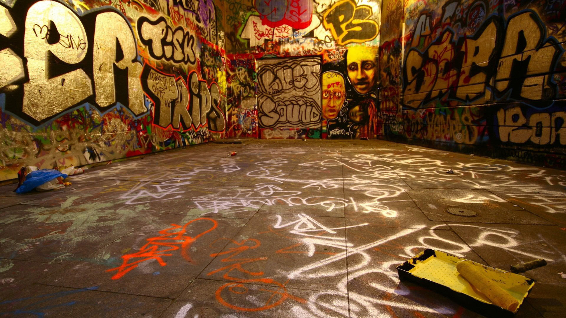 Graffiti, Stanza abbandonata, Street art, Full HD 1080p, sfondo desktop