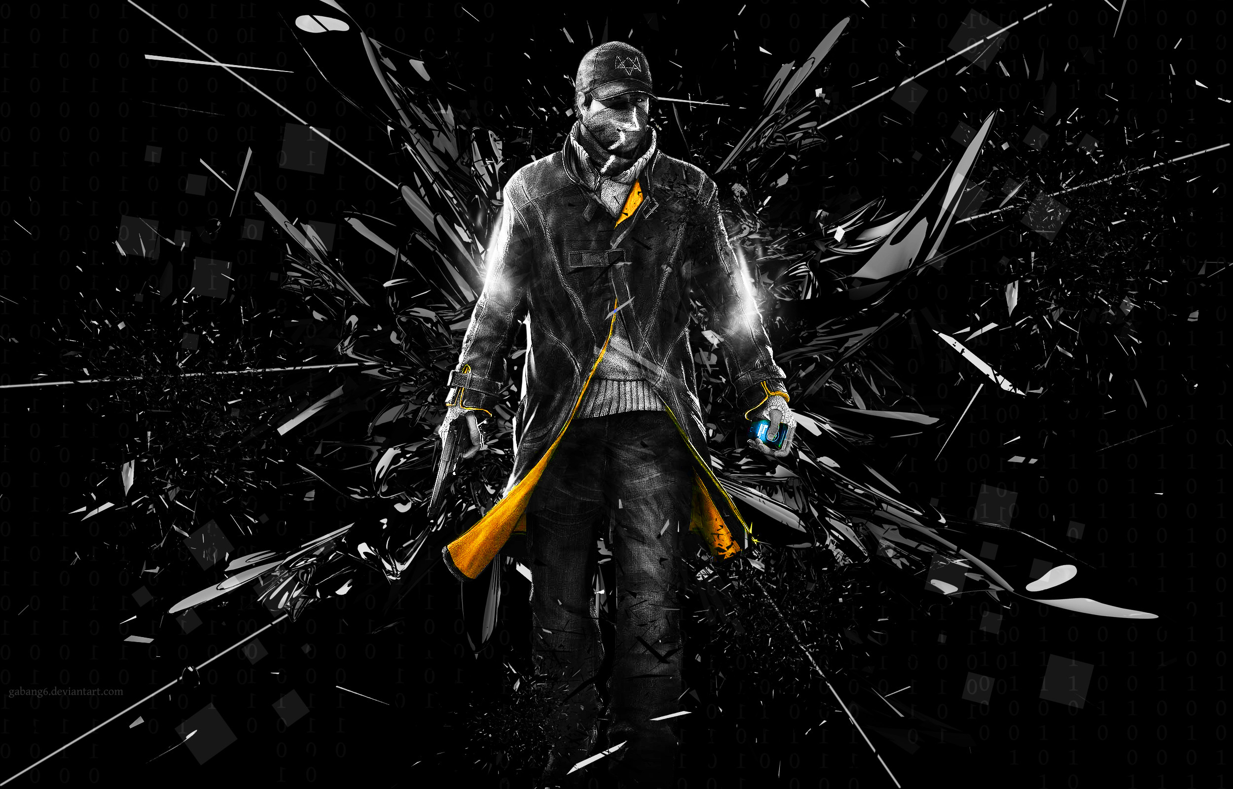 Aiden Pearce, Watch Dogs, Vetri rotti, Sfondo nero, Full HD, wallpaper per computer