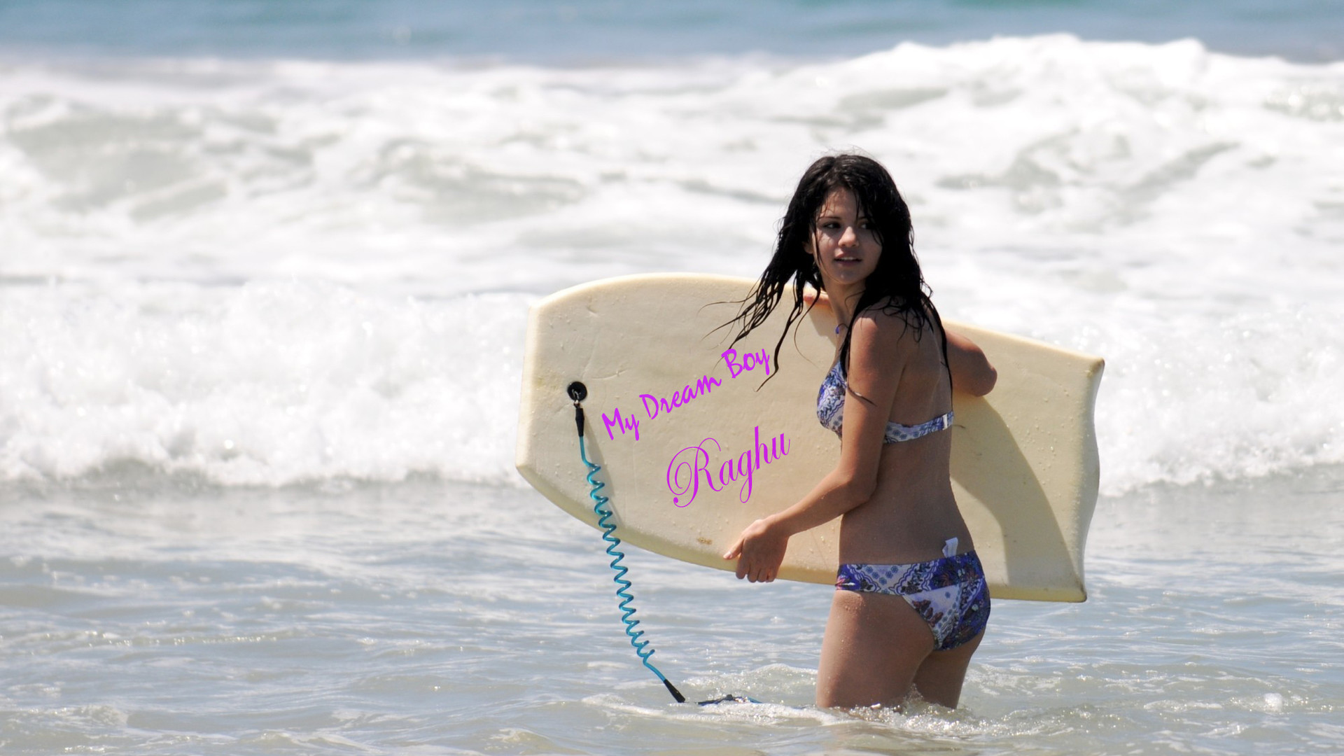 Ragazza mora, Bodyboard, Onde, Bikini, 1920x1080, sfondo per PC