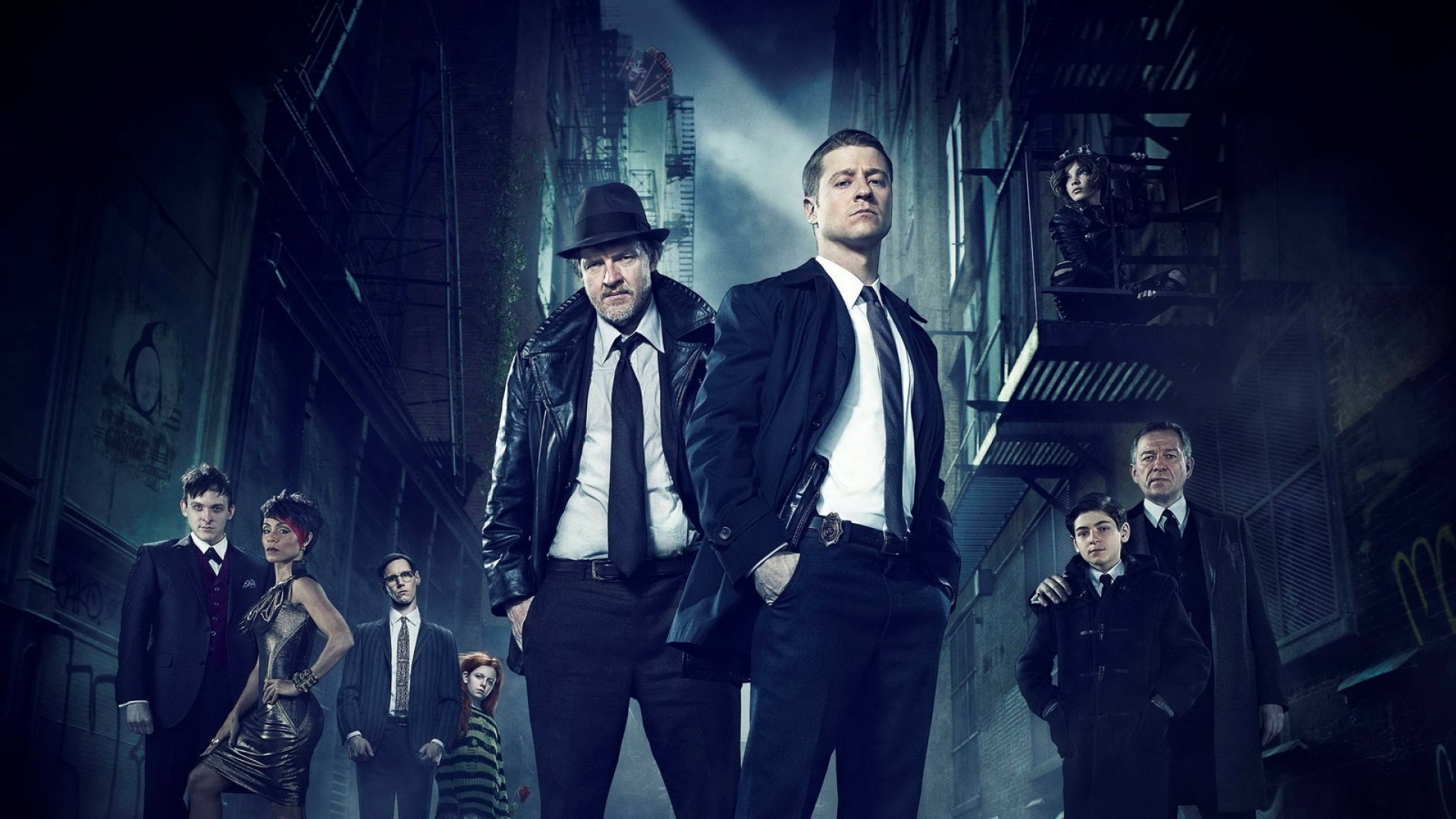Gotham, Cast, James Gordon, Harvey Bullock, Vicolo, 1920x1080, immagine di sfondo