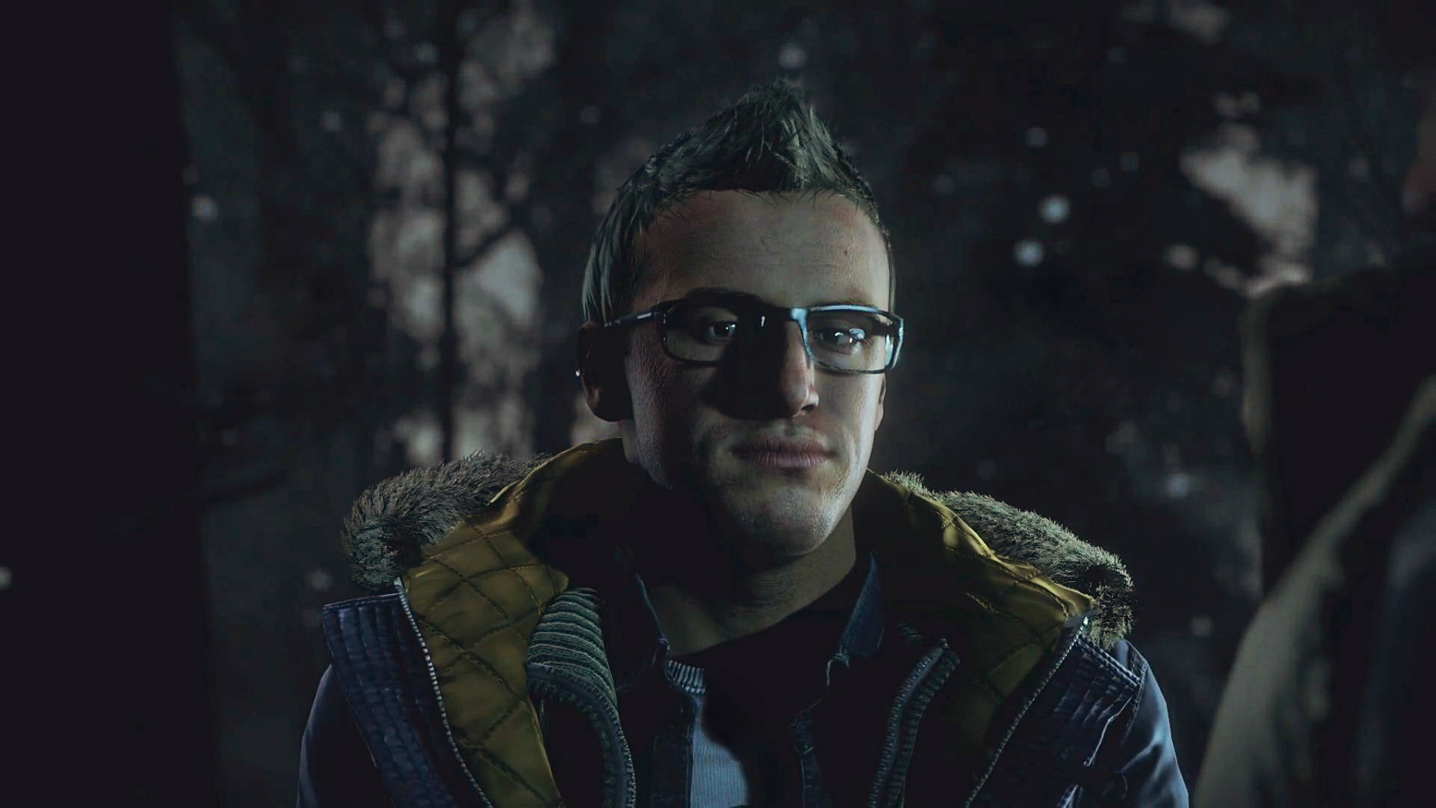 Until Dawn, Chris, Occhiali, Foresta, Notte, 16:9 Full HD, sfondo widescreen
