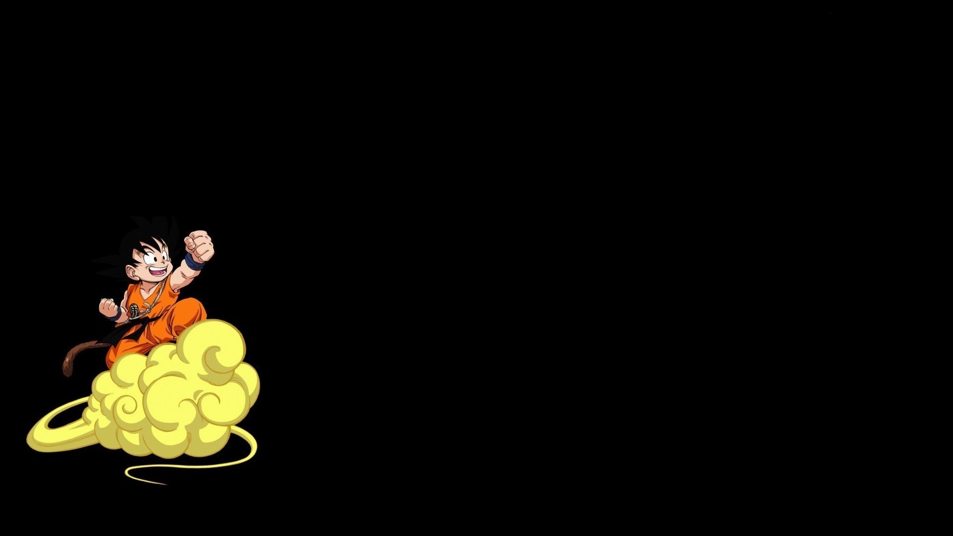 Son Goku, Nuvola Speedy, Bambino, Minimalismo, Sfondo nero, 1920x1080, wallpaper desktop