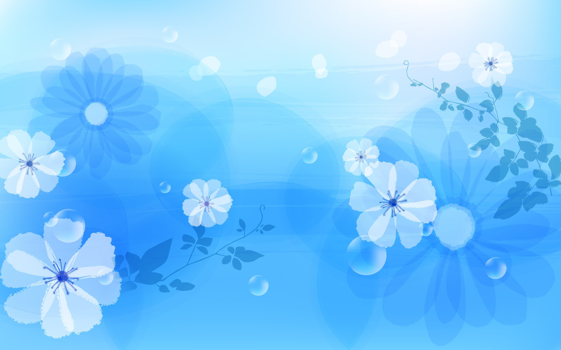 Fiori, Illustrazione, Azzurro, Bolle, Full HD, sfondo per PC e portatile