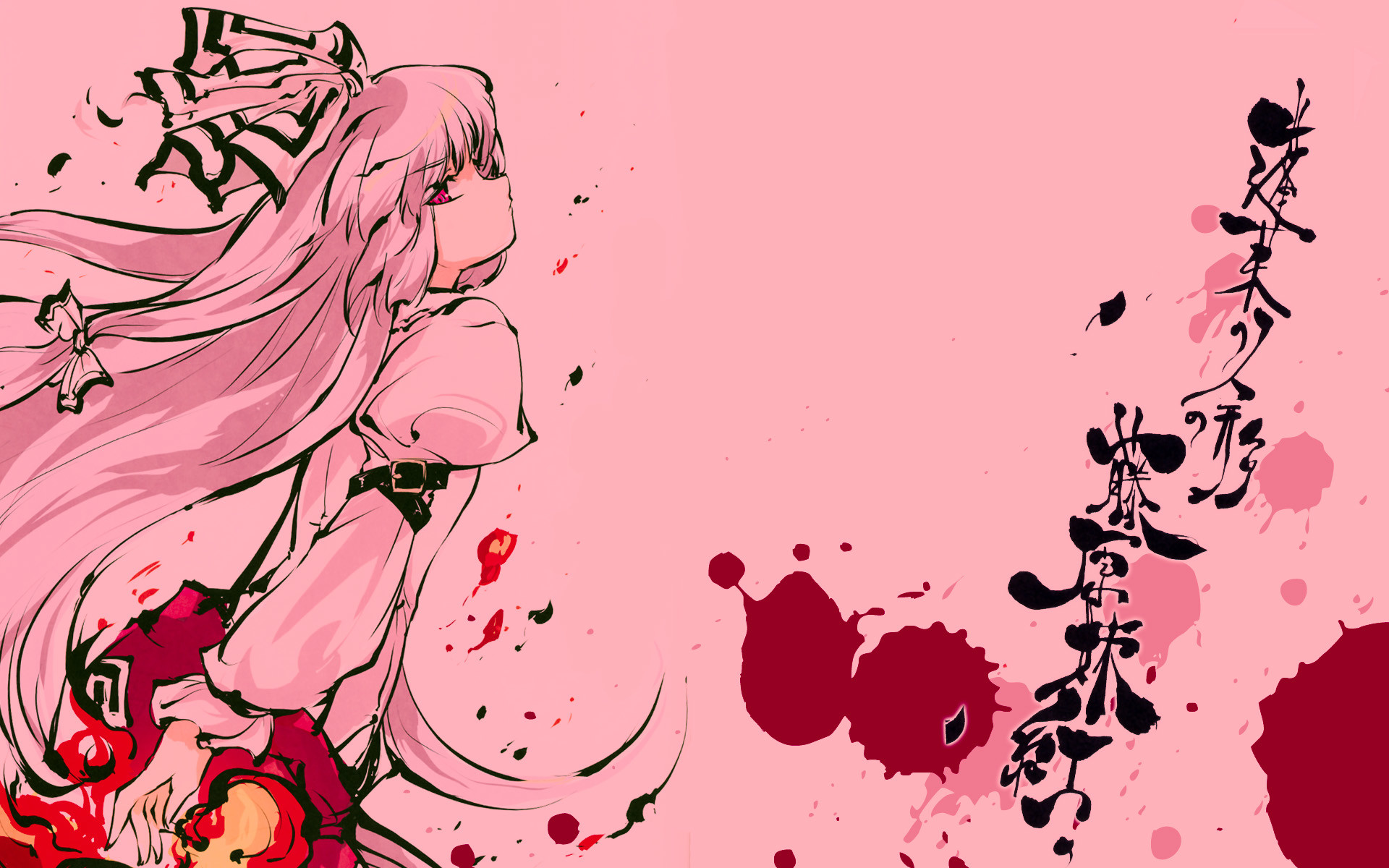 Hatsune Miku, Vocaloid, Calligrafia giapponese, Rosa, 16:10 Full HD, sfondo widescreen