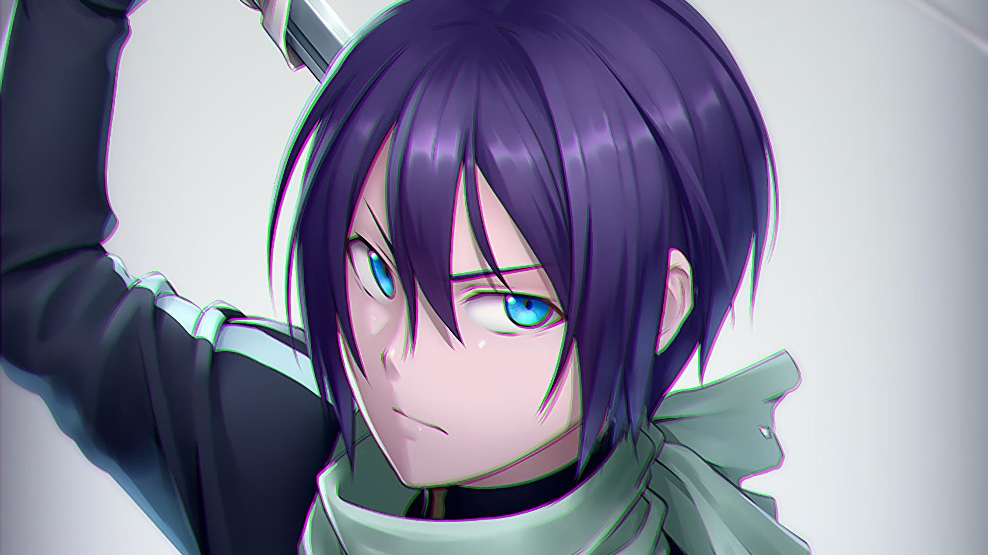 Yato, Noragami, Sciarpa, Occhi azzurri, Primo piano, Full HD, sfondo Windows 11