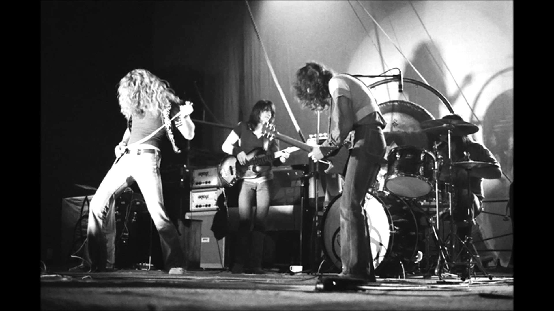 Led Zeppelin, Concerto, Robert Plant, Jimmy Page, Bianco e nero, sfondo Full HD per portatile
