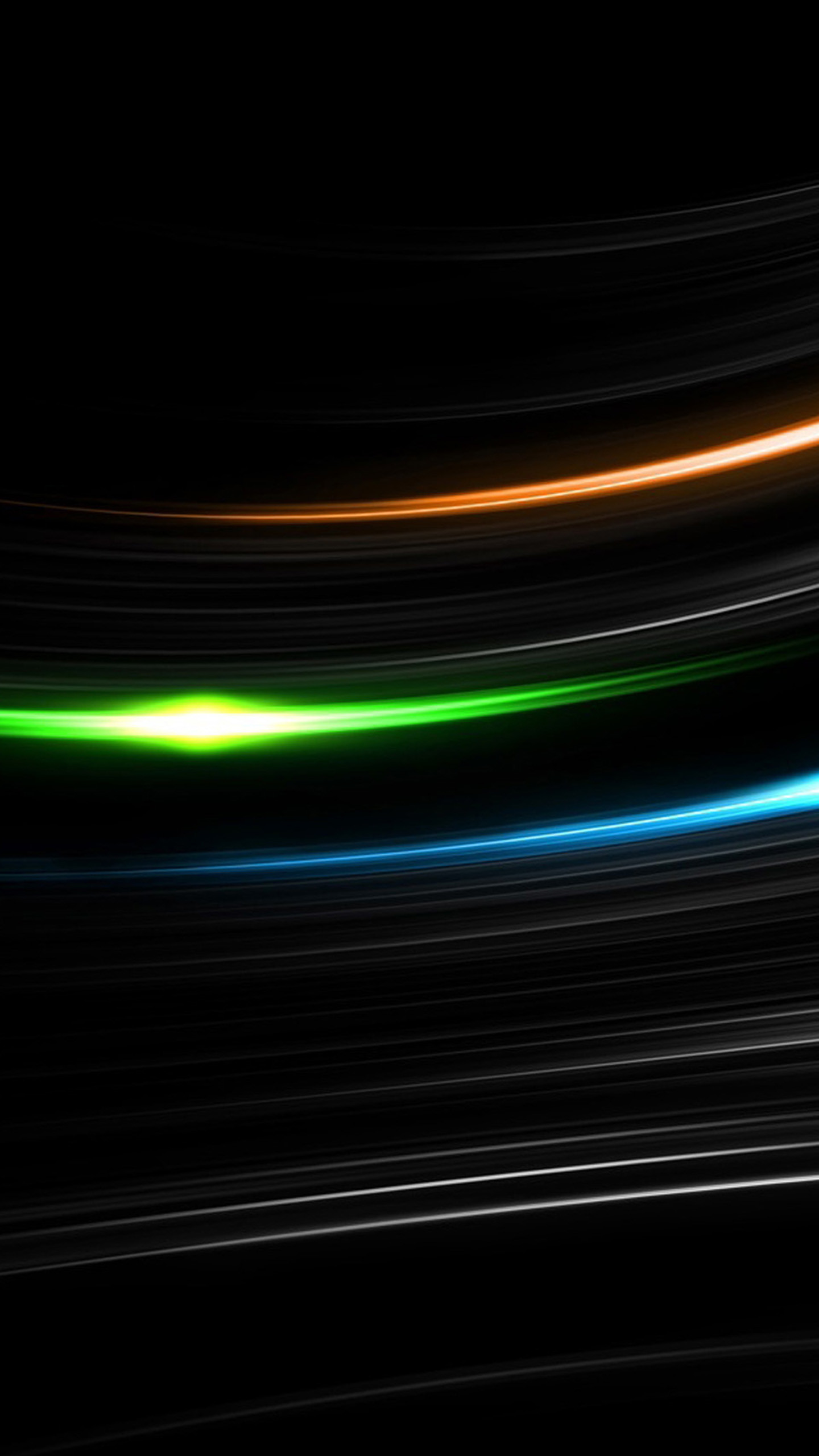 Linee luminose, Sfondo nero, Verde, Arancione, schermata Home Galaxy S6