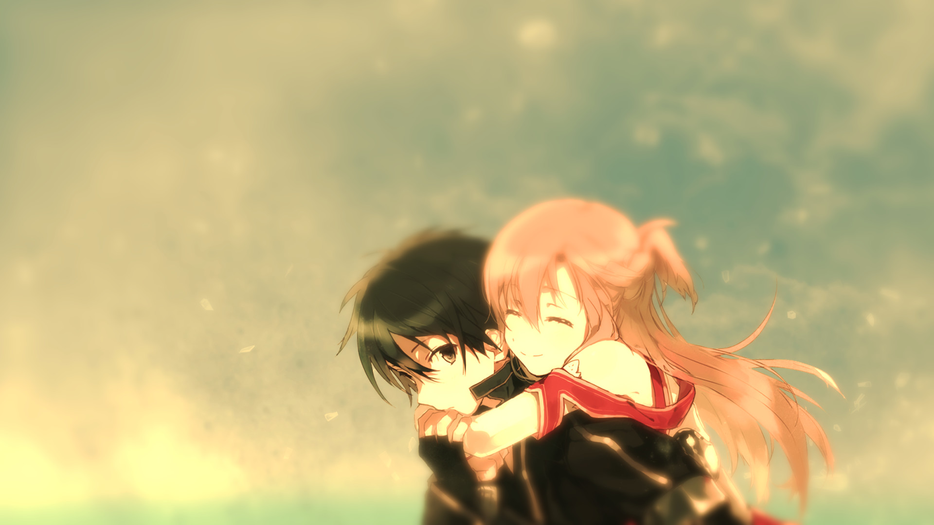 Kirito, Asuna, Sword Art Online, Abbraccio, 1920x1080, immagine di sfondo