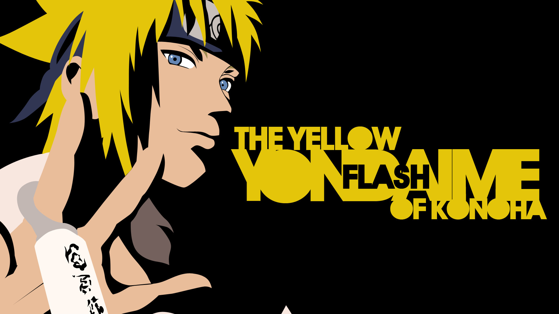 Minato Namikaze, Lampo Giallo della Foglia, Naruto, Scritta, Sfondo nero, wallpaper Windows 11
