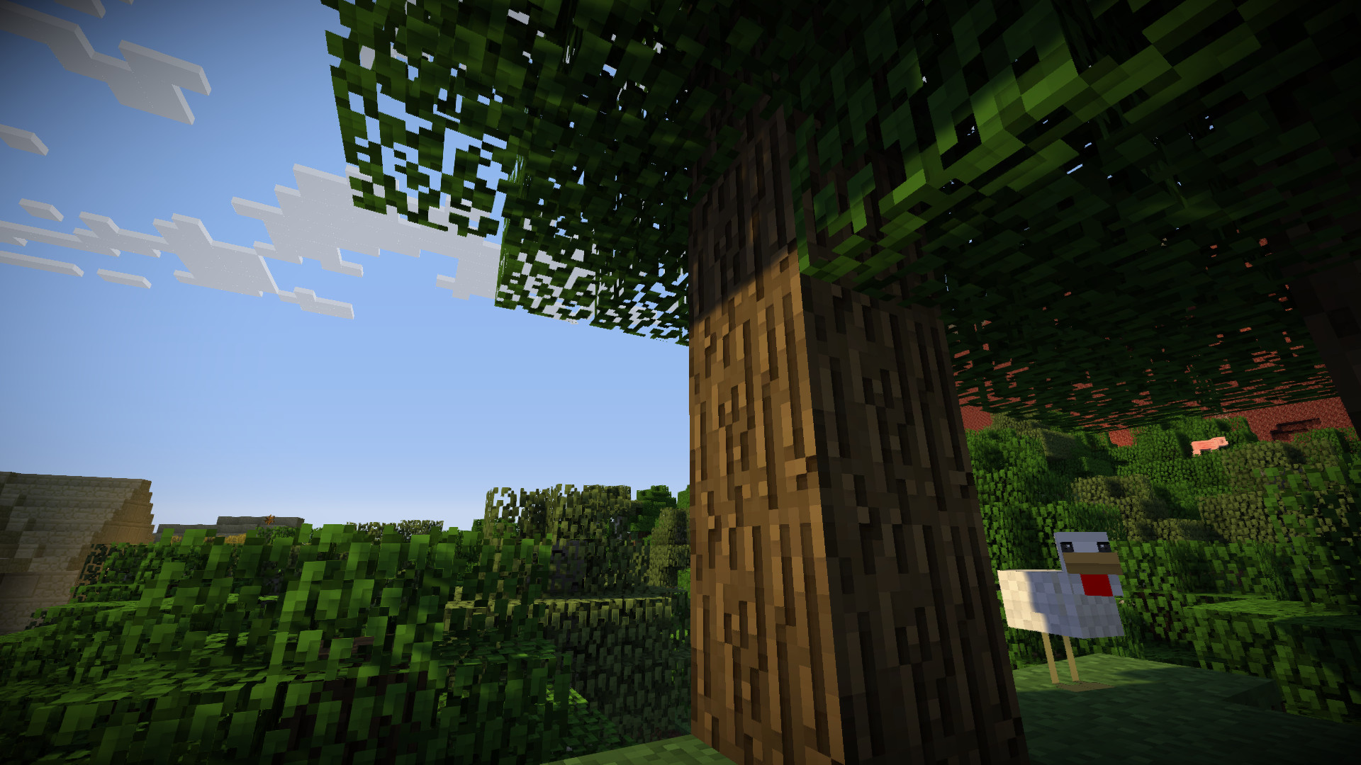 Minecraft, Albero, Pecora, Cielo azzurro, Full HD, sfondo per portatile