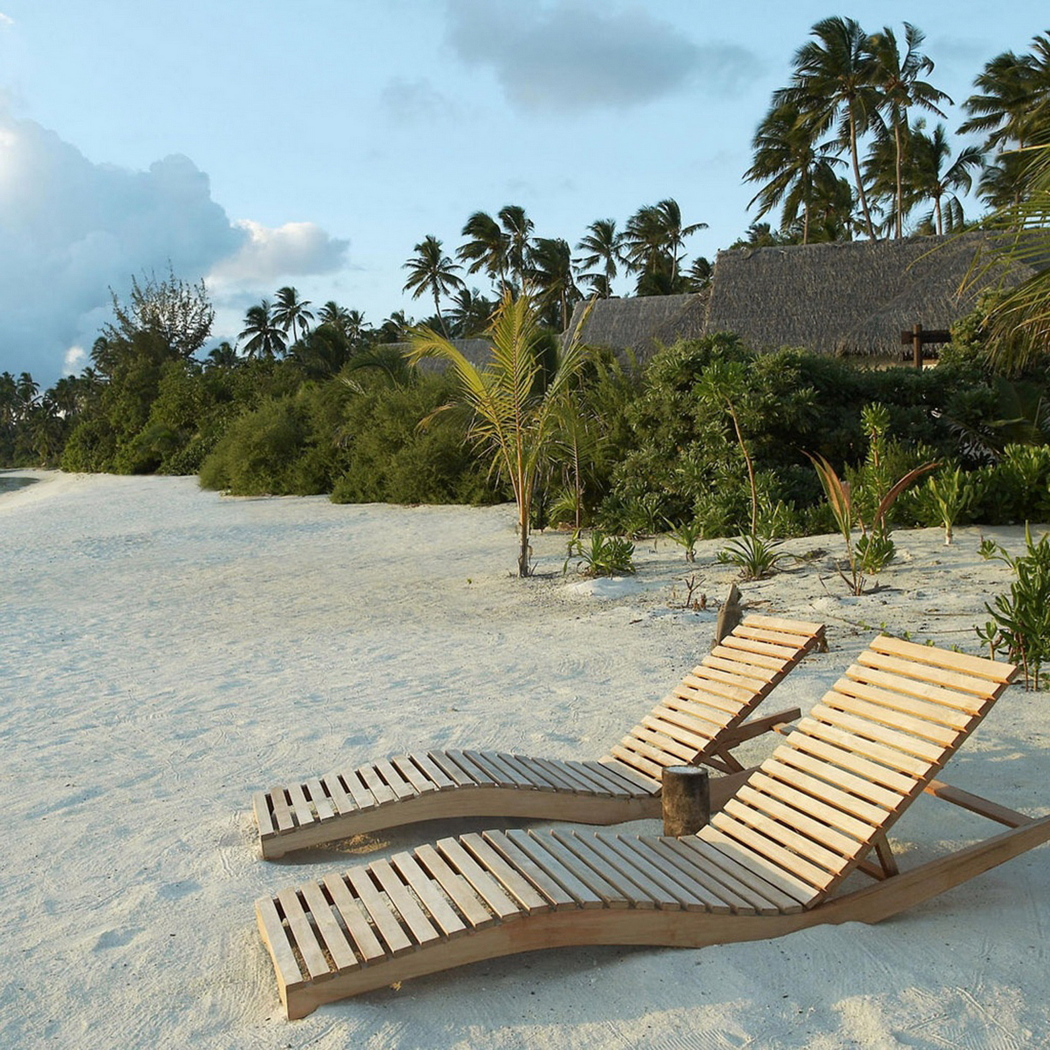 Spiaggia tropicale, Lettini, Palme, sfondo per iPad e tablet