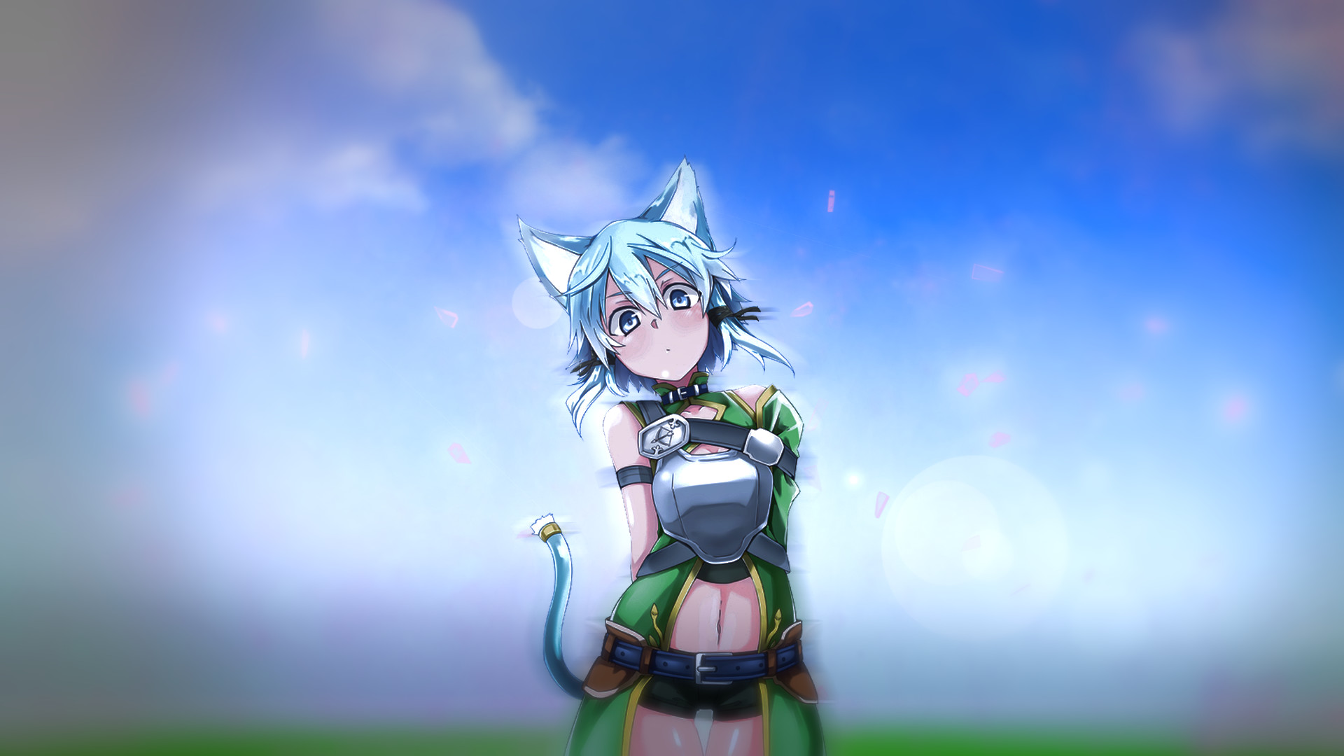 Sinon (ALO), Sword Art Online, Cat Sith, Cielo azzurro, 16:9 Full HD, wallpaper widescreen