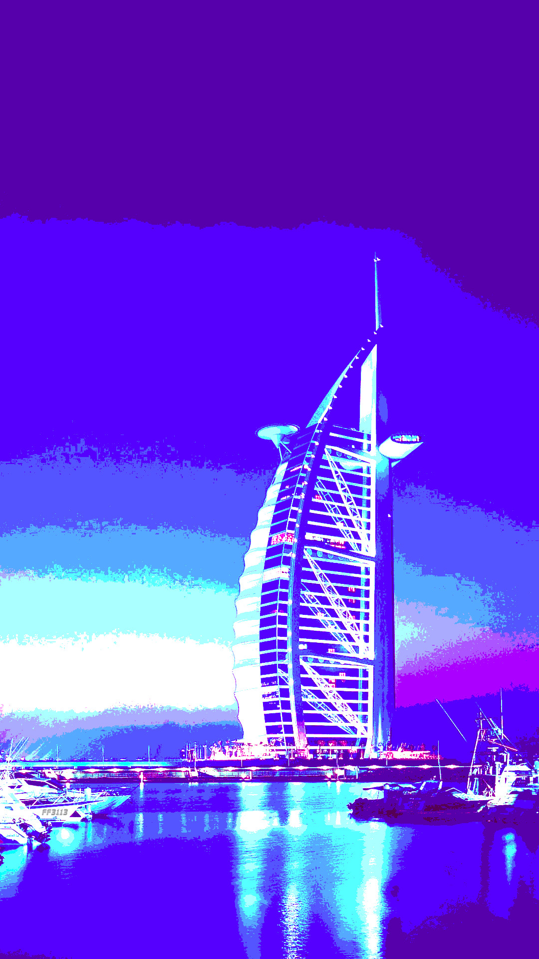 Burj Al Arab, Dubai, Vaporwave, Blu, Viola, Full HD, sfondo per smartphone