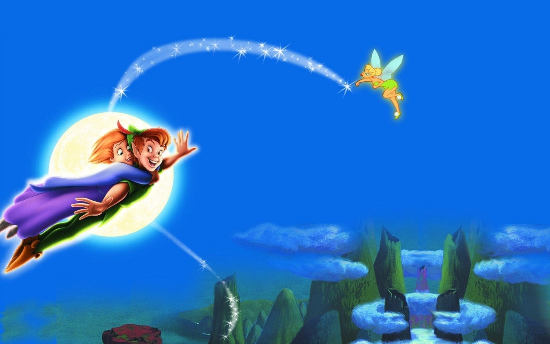 Peter Pan, Trilli, Luna piena, Disney, Full HD, wallpaper desktop