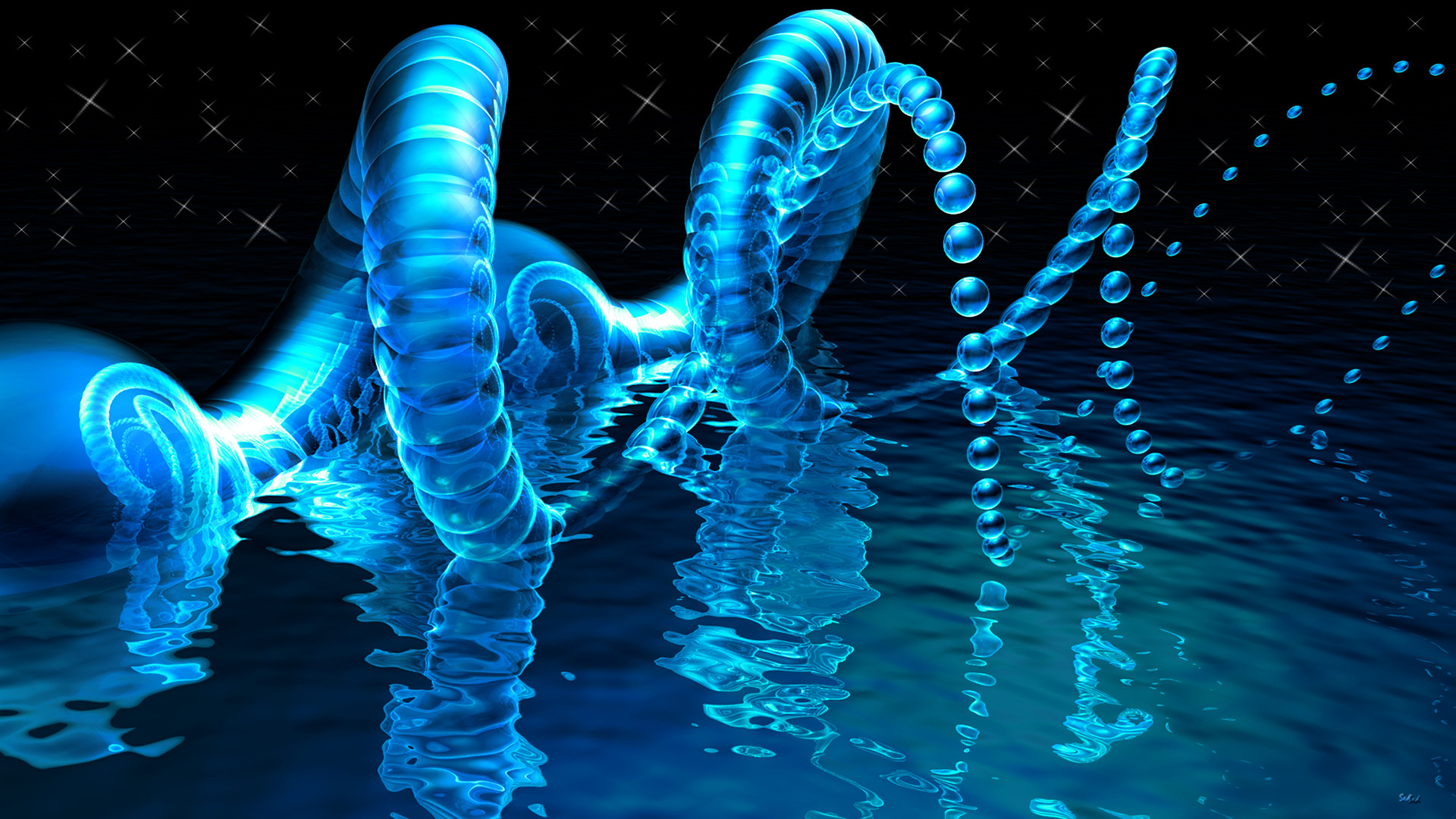 Spirale, Sfere, Acqua, Blu, 16:9 Full HD, wallpaper widescreen