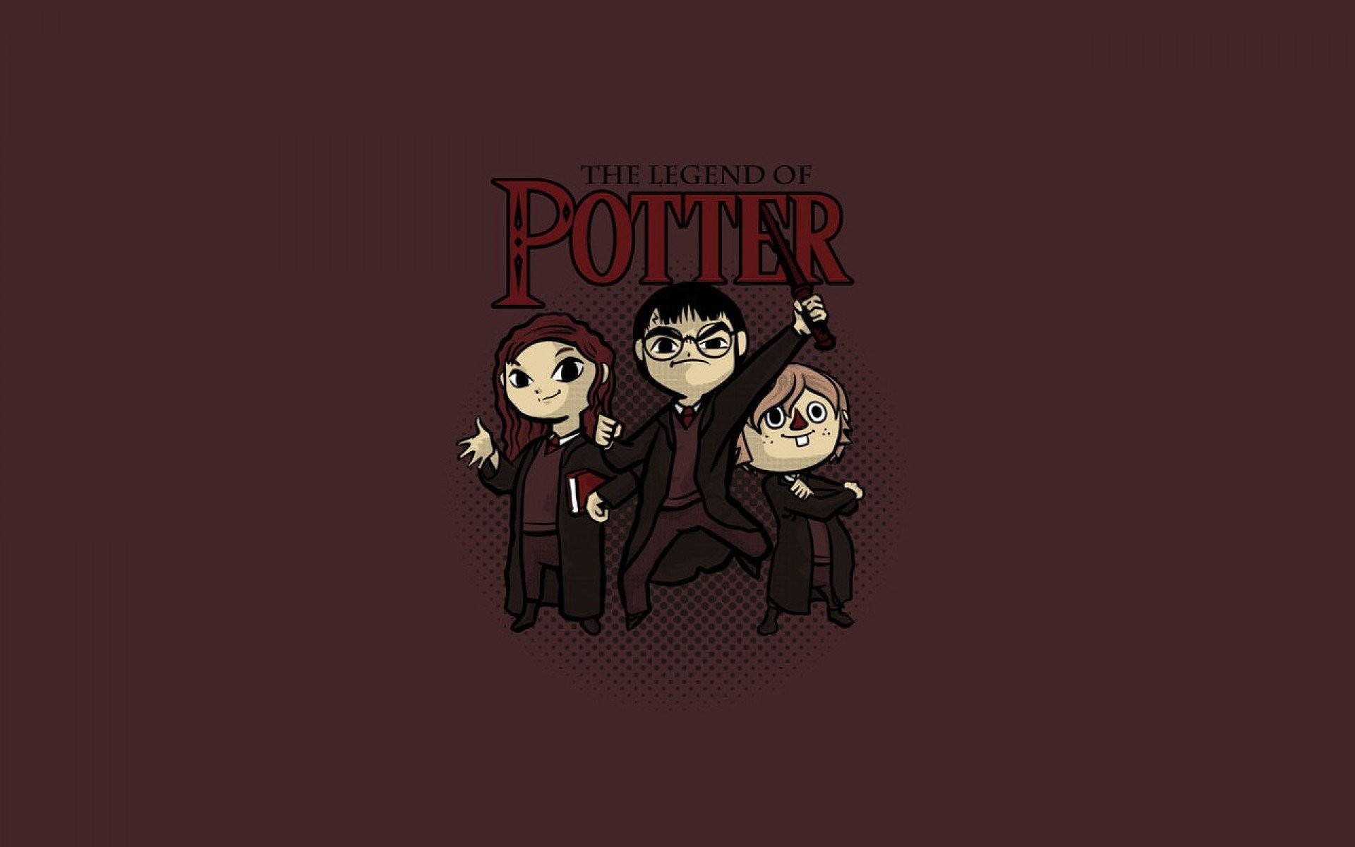Harry Potter, Ron Weasley, Hermione Granger, Chibi, 16:10 Full HD, sfondo widescreen