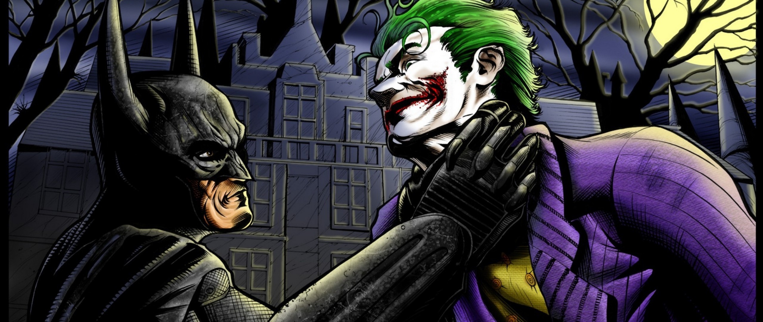 Joker, Batman, DC Comics, Fumetto, Notte, 2560x1080, immagine di sfondo