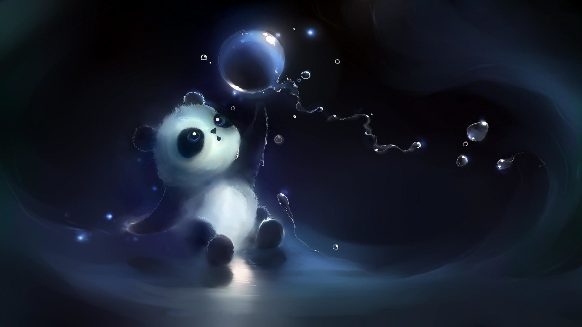 Panda, Apofiss, Bolle, Notte, Full HD, sfondo per portatile