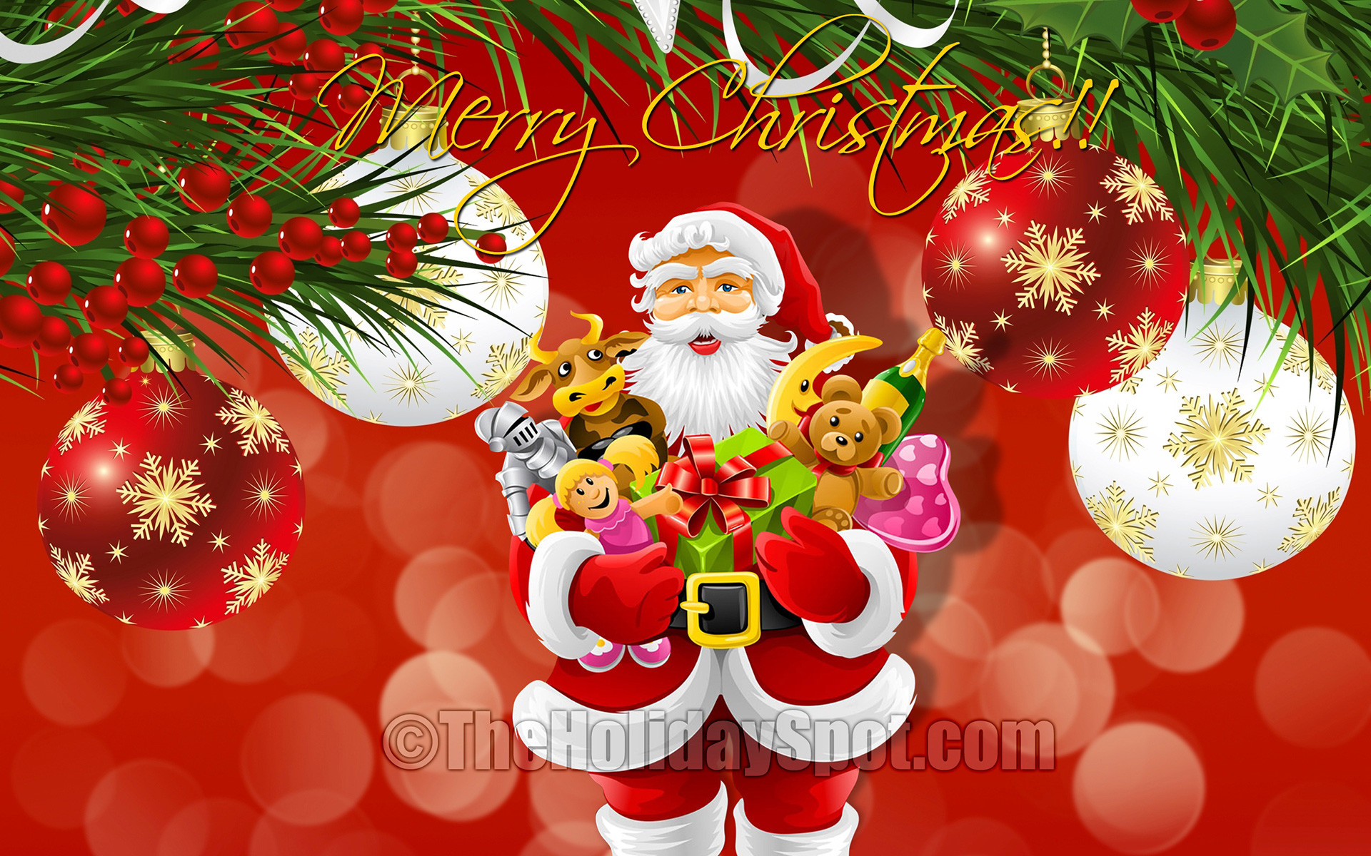 Babbo Natale, Buon Natale, Regali, Palline, Rosso, 1920x1200, sfondo MacBook Pro