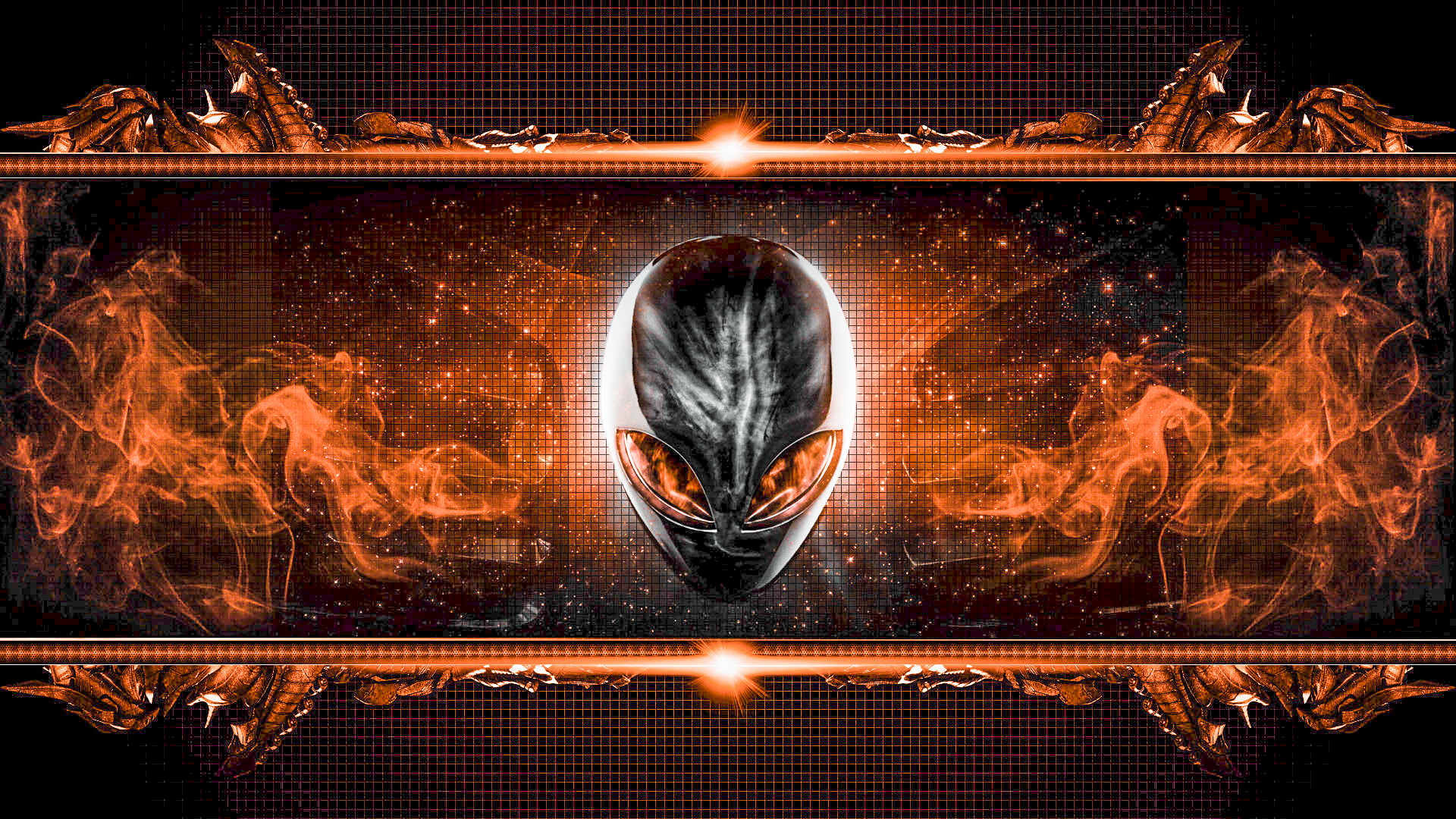 Alienware, Logo alieno, Arancione, Fuoco, 1920x1080, sfondo per PC