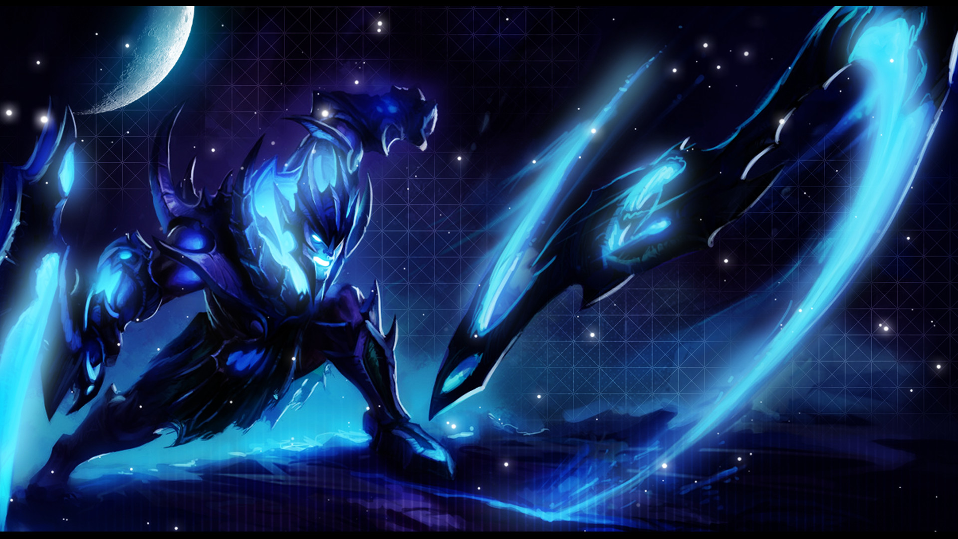 Kha'Zix, League of Legends, Notte, Neon blu, Full HD, sfondo Windows 11