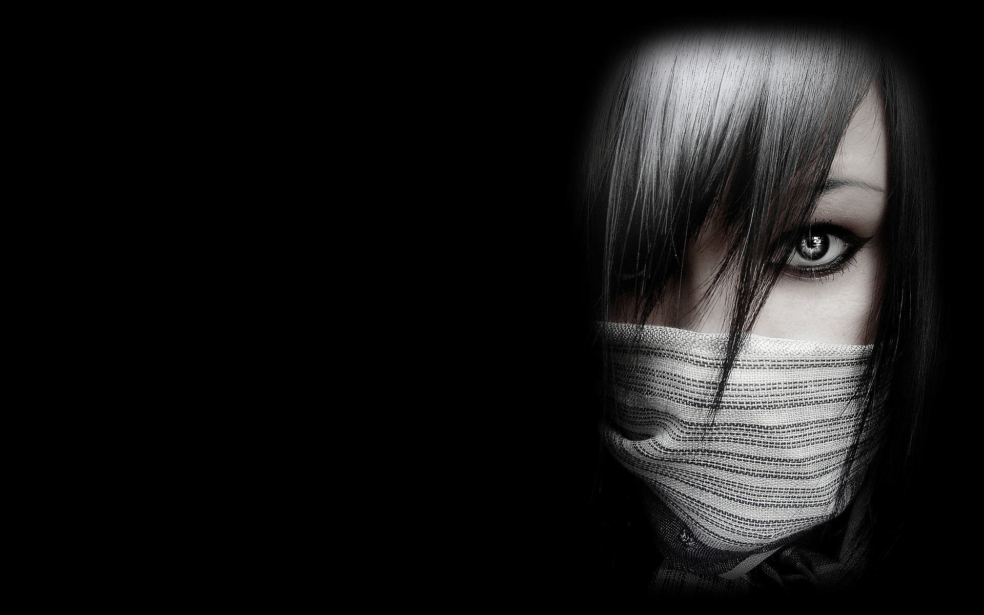 Ragazza emo, Mascherina, Sfondo nero, Ritratto, 16:10 Full HD, wallpaper widescreen