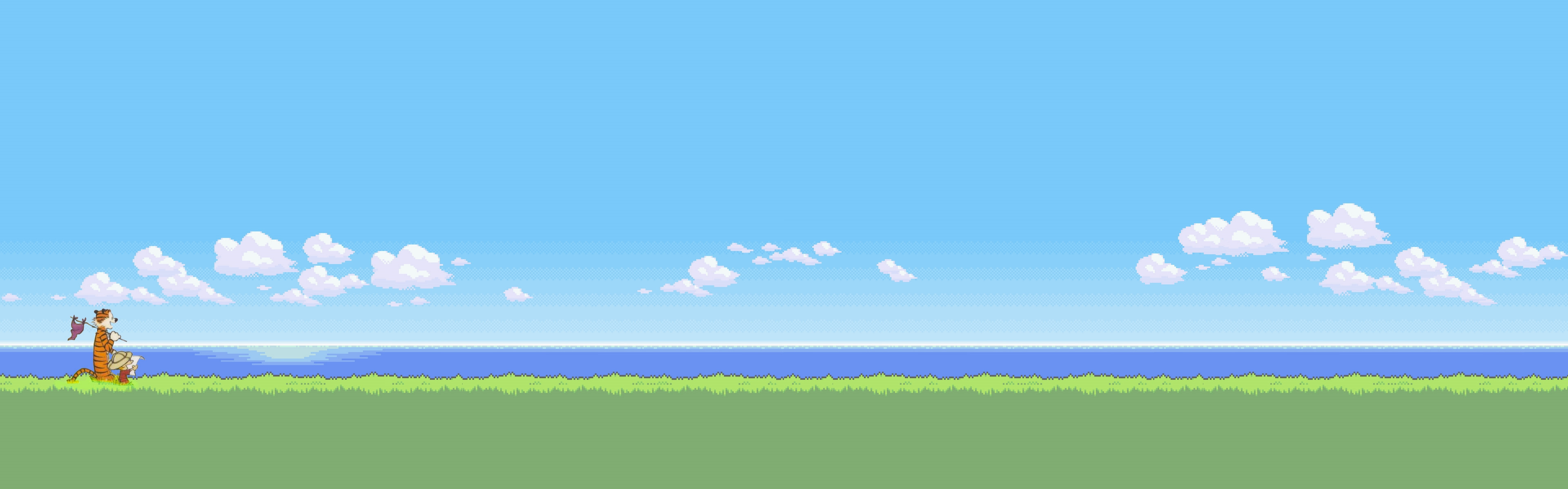 Pixel art, Cielo azzurro, Mare, Nuvole, Full HD, sfondo desktop