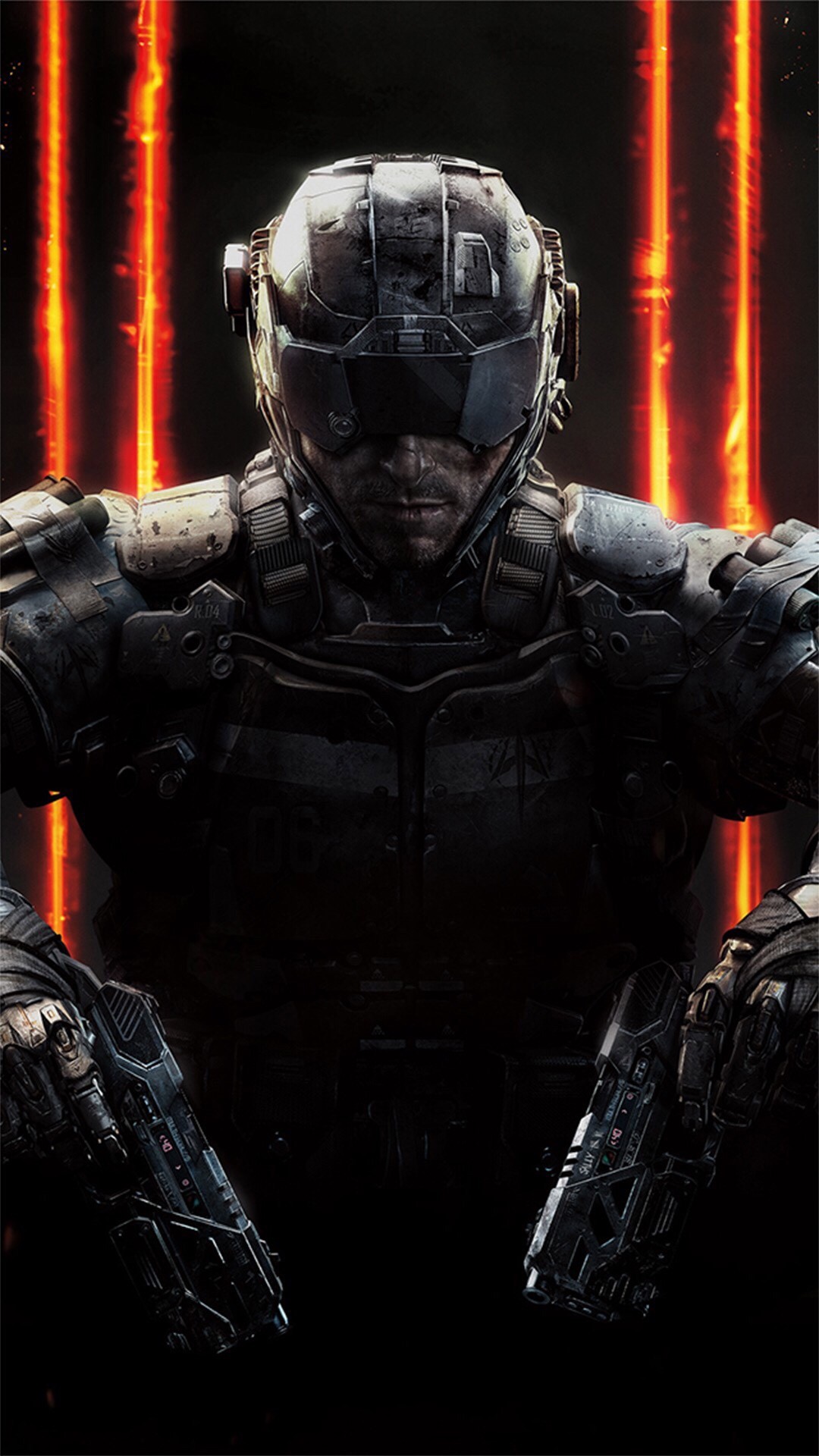 Call of Duty: Black Ops III, Soldato, Armatura, Sfondo nero, 1080x1920, schermata di blocco iPhone