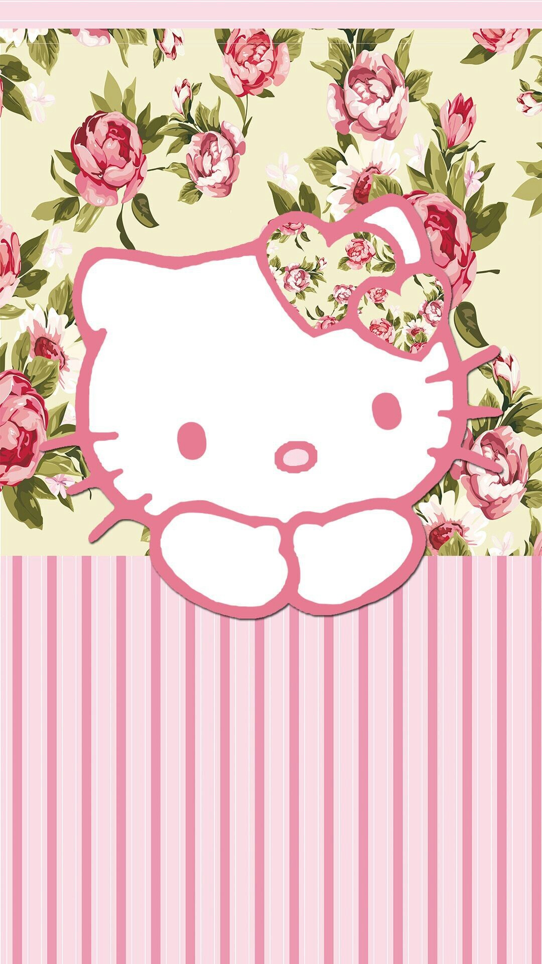 Hello Kitty, Rose, Motivo floreale, Righe rosa, Vintage, wallpaper per iPhone e Android
