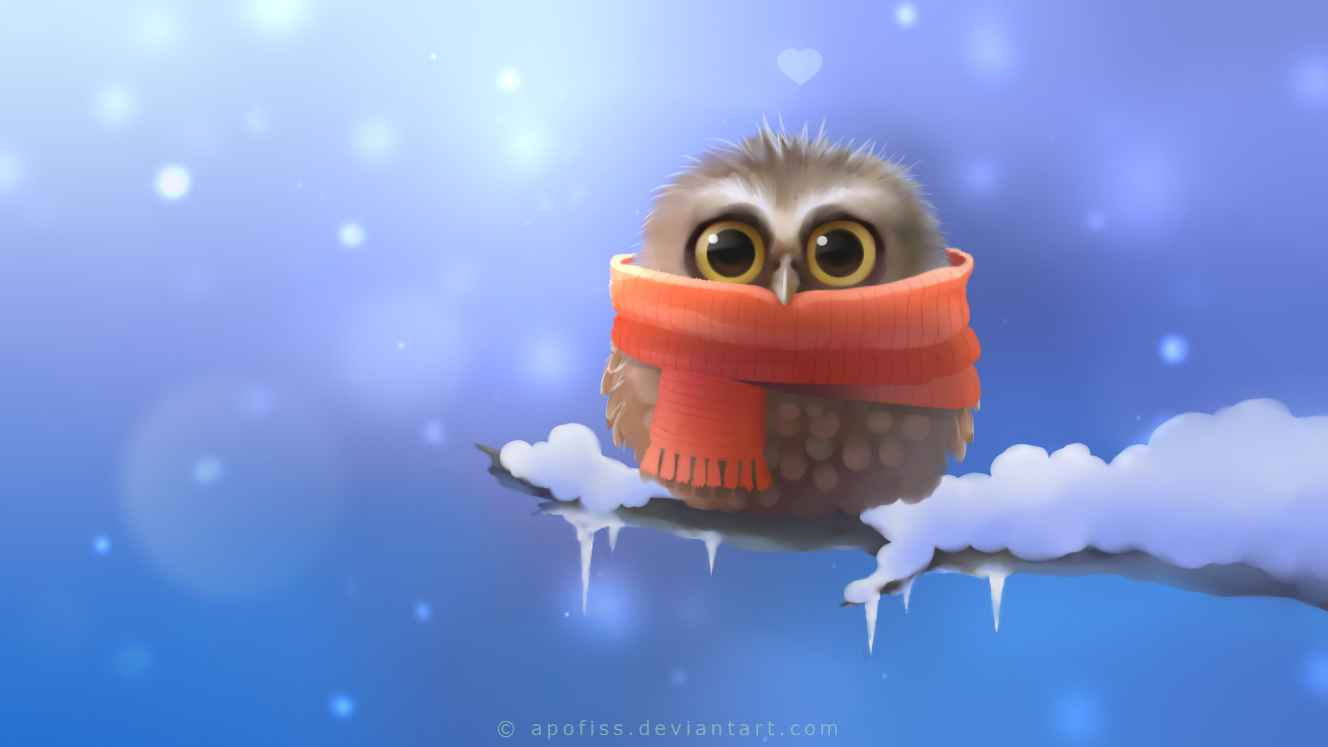 Gufo, Sciarpa, Neve, Apofiss, Illustrazione, 1920x1080, immagine di sfondo