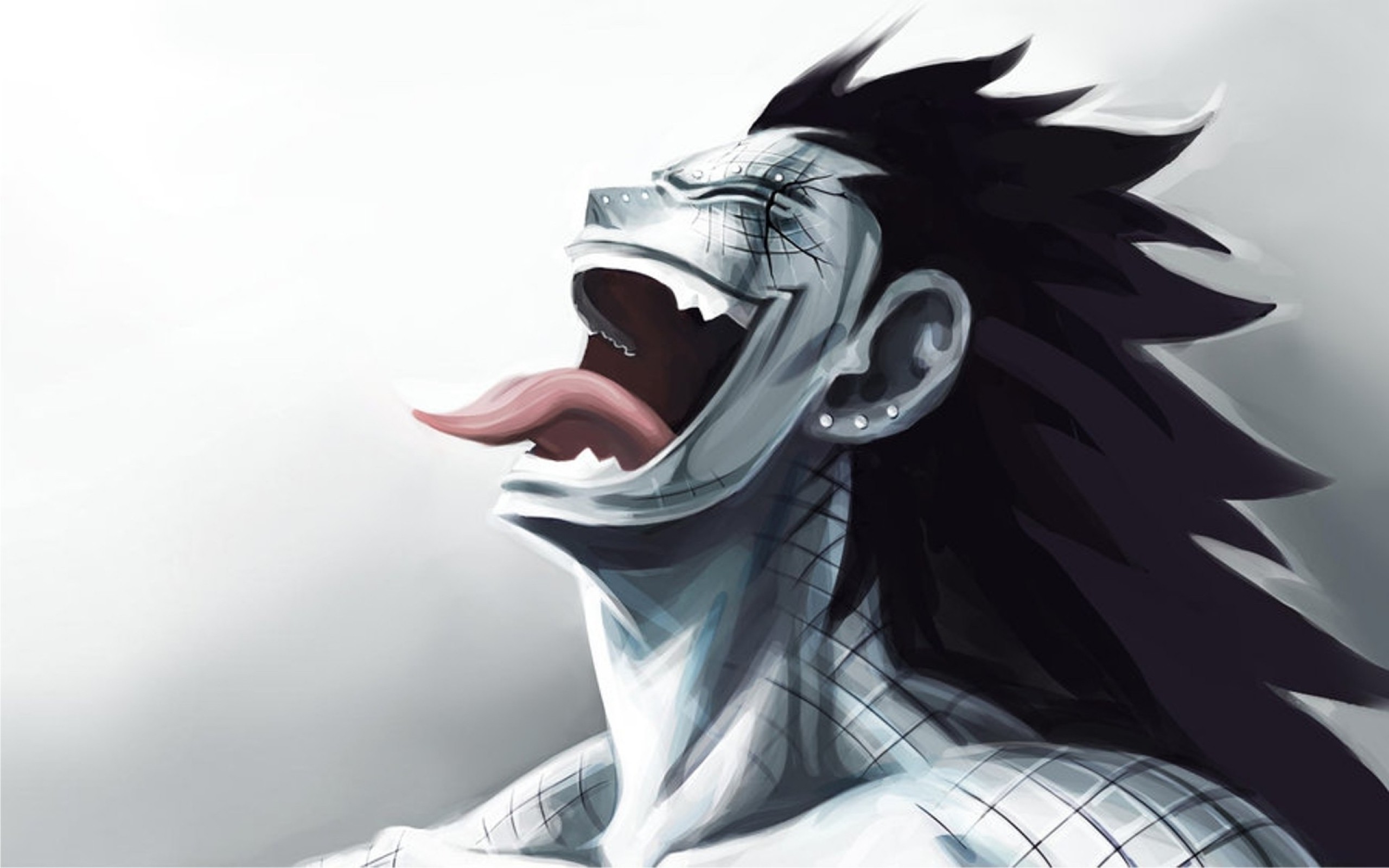 Gajeel Redfox, Fairy Tail, Risata, Bianco e nero, 2K, sfondo per PC e portatile