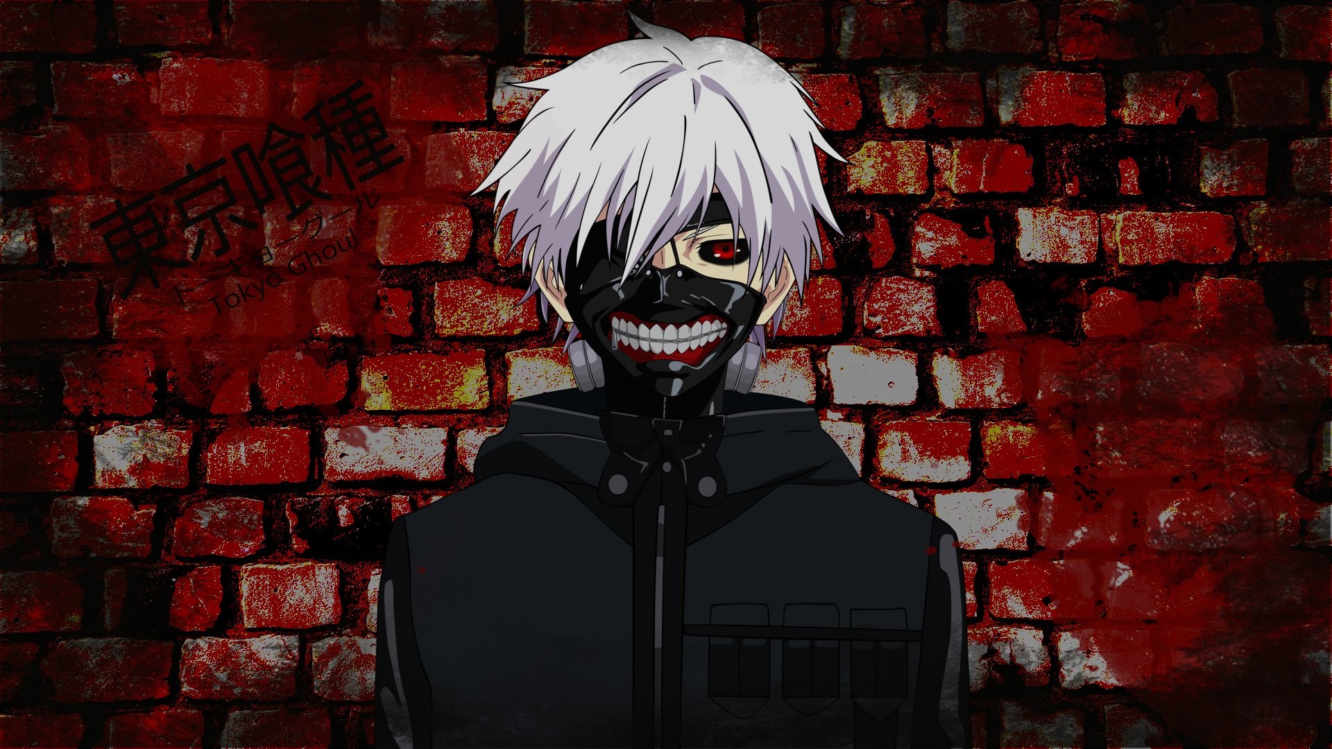 Ken Kaneki, Tokyo Ghoul, Maschera, Muro di mattoni, Full HD, sfondo per PC