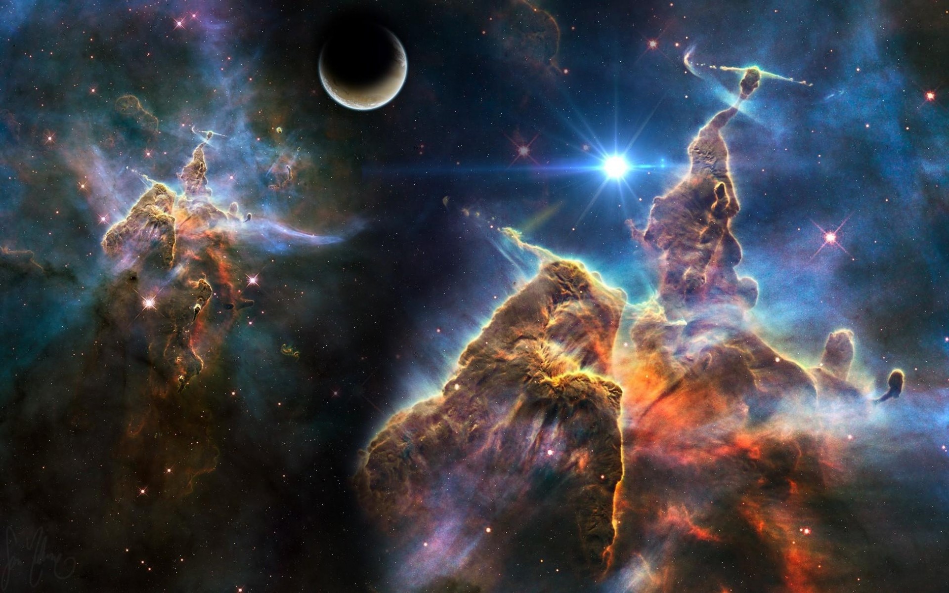 Nebulosa Carina, Pianeti, Arte spaziale, Colorato, 1920x1200, sfondo per PC