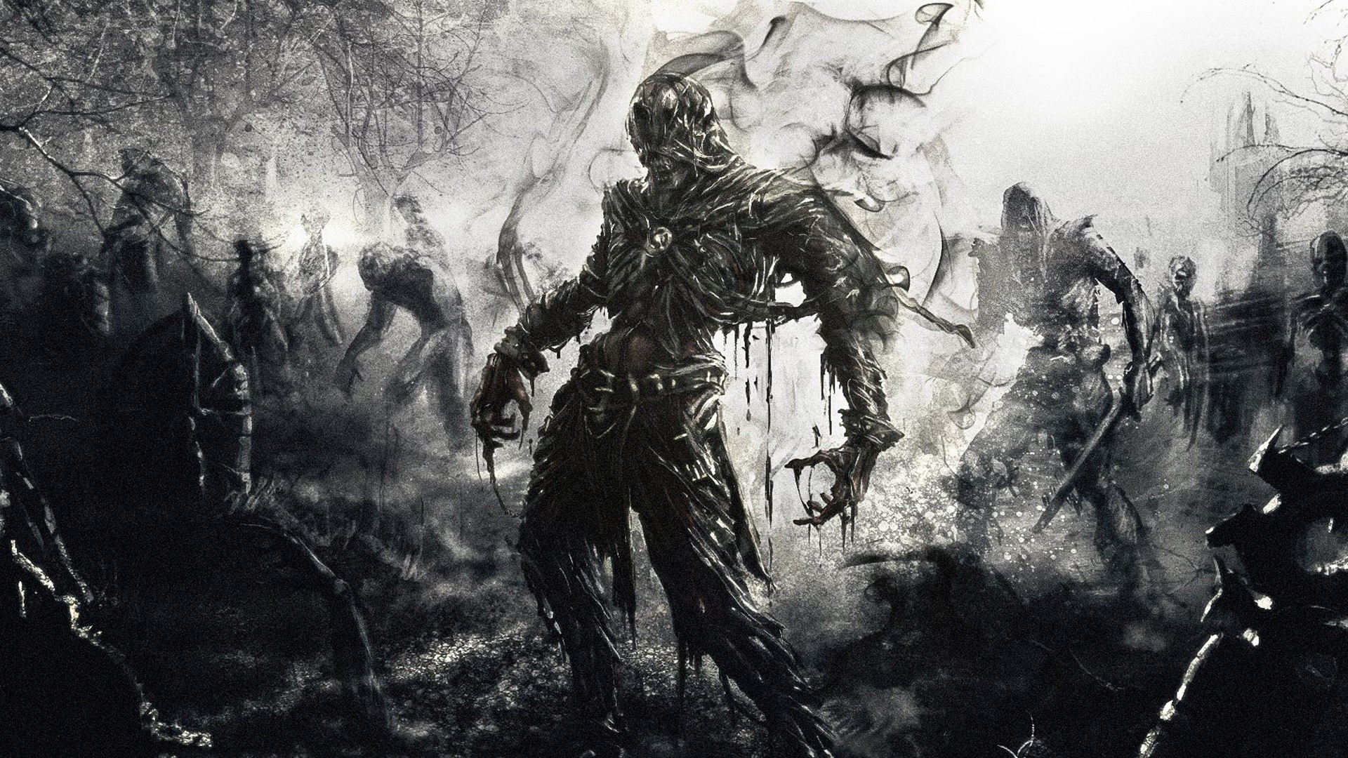 Scarecrow, Batman: Arkham Knight, Bianco e nero, Horror, Full HD, sfondo desktop