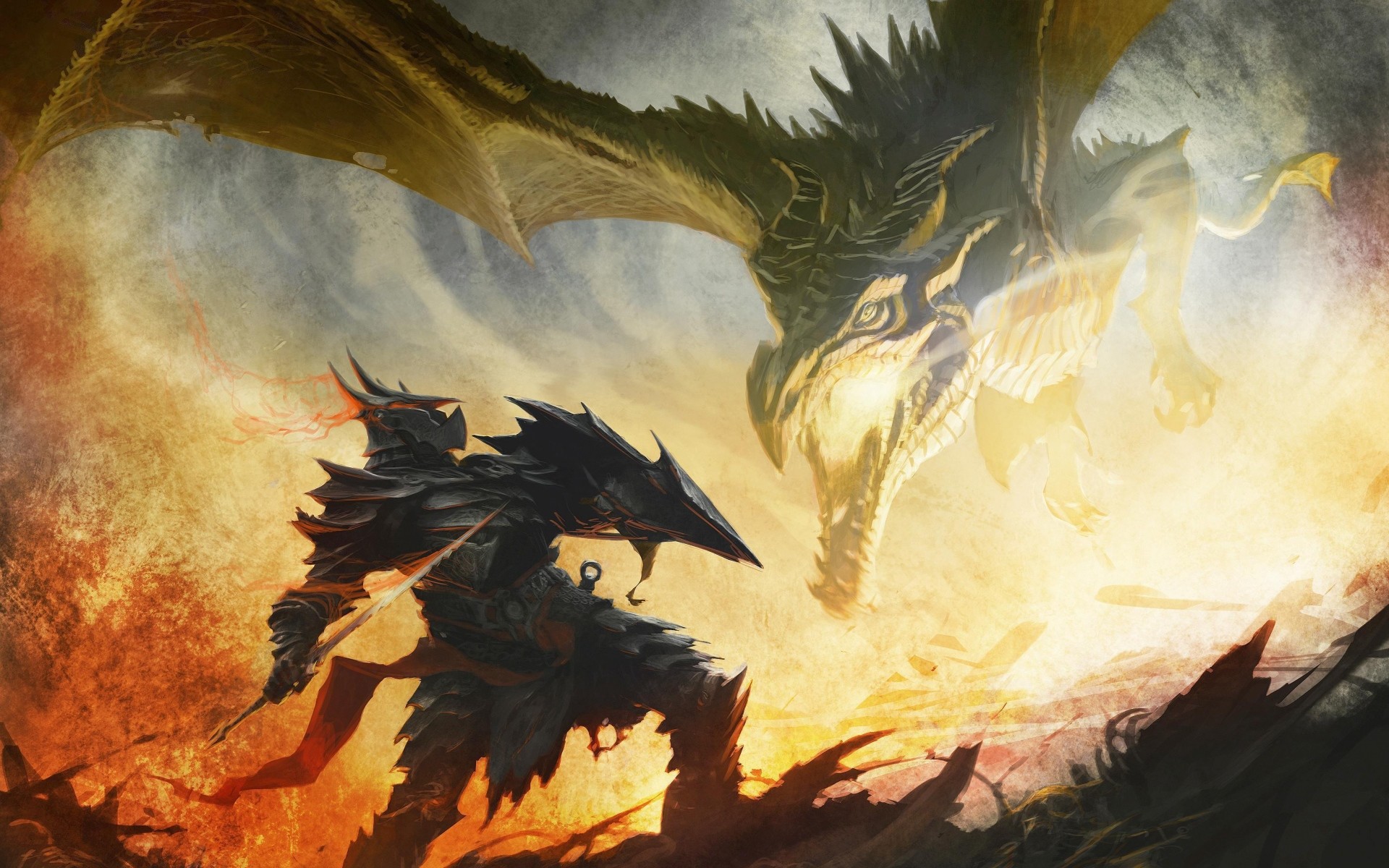 The Elder Scrolls V: Skyrim, Drago, Armatura daedrica, Fuoco, 1920x1200, sfondo MacBook Pro