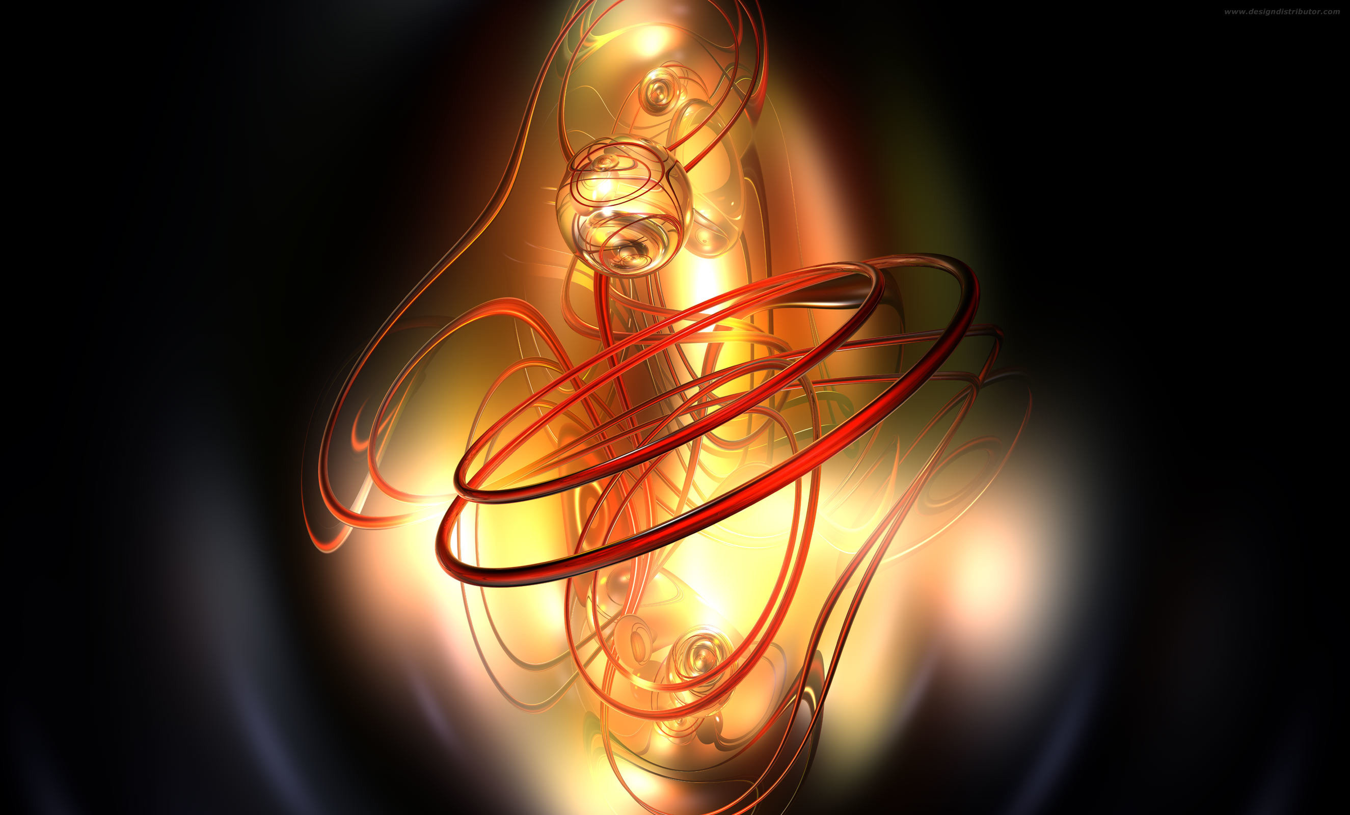 Arte frattale, Spirali, Oro, Sfondo nero, 2K, wallpaper desktop