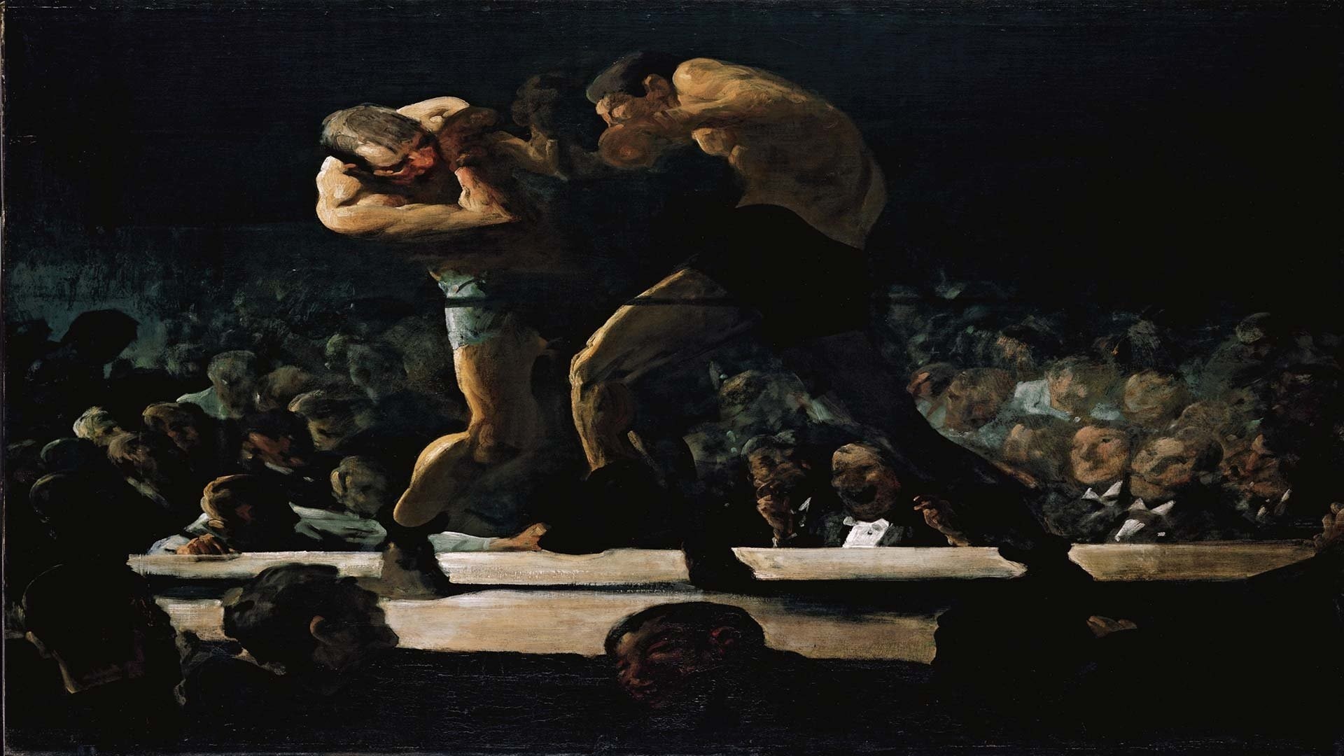George Bellows, Stag at Sharkey's, Pugilato, Realismo americano, Pittura, sfondo desktop 1080p