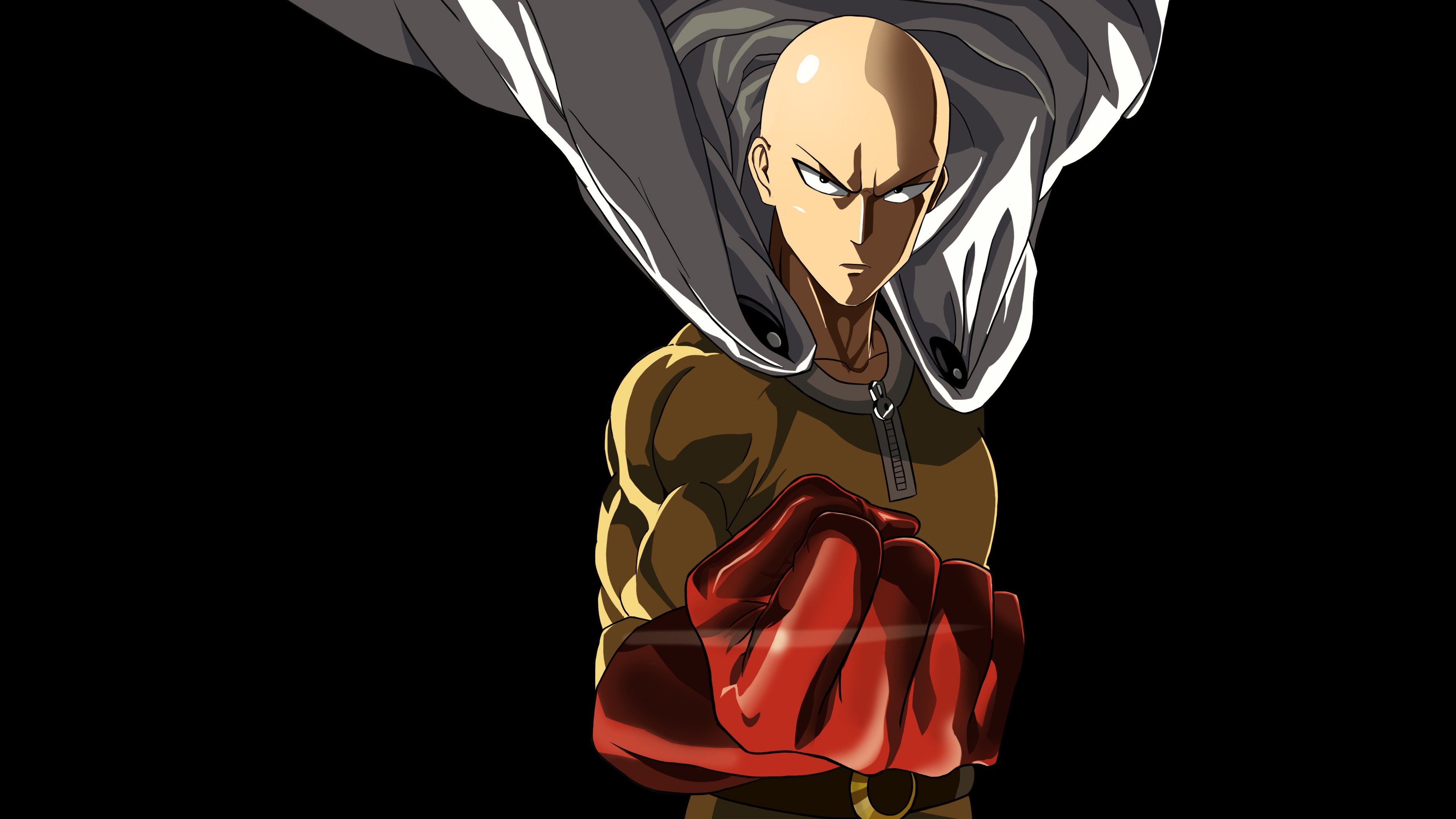 Saitama, One Punch Man, Pugno, Sfondo nero, 4K, wallpaper per computer
