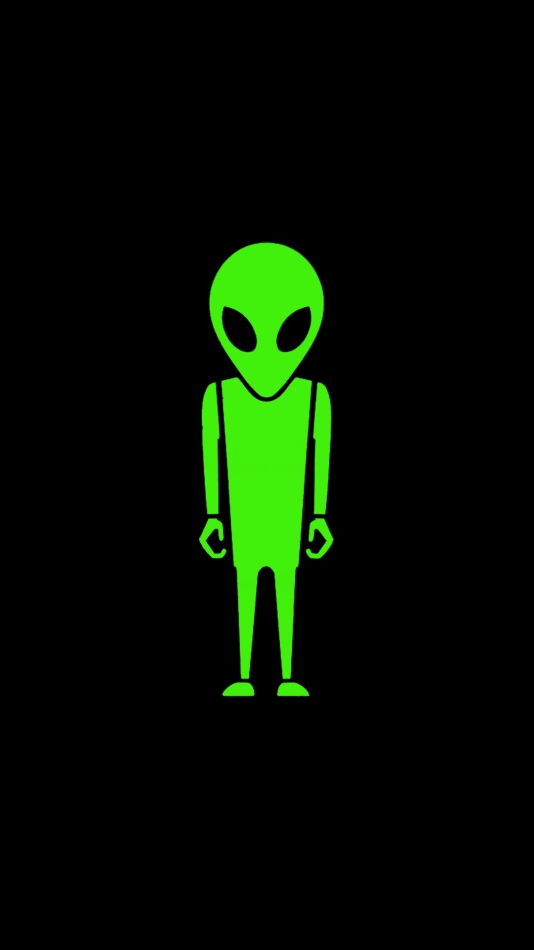 Alieno verde, Minimalista, Sfondo nero, Omino verde, Full HD, schermata di blocco del cellulare