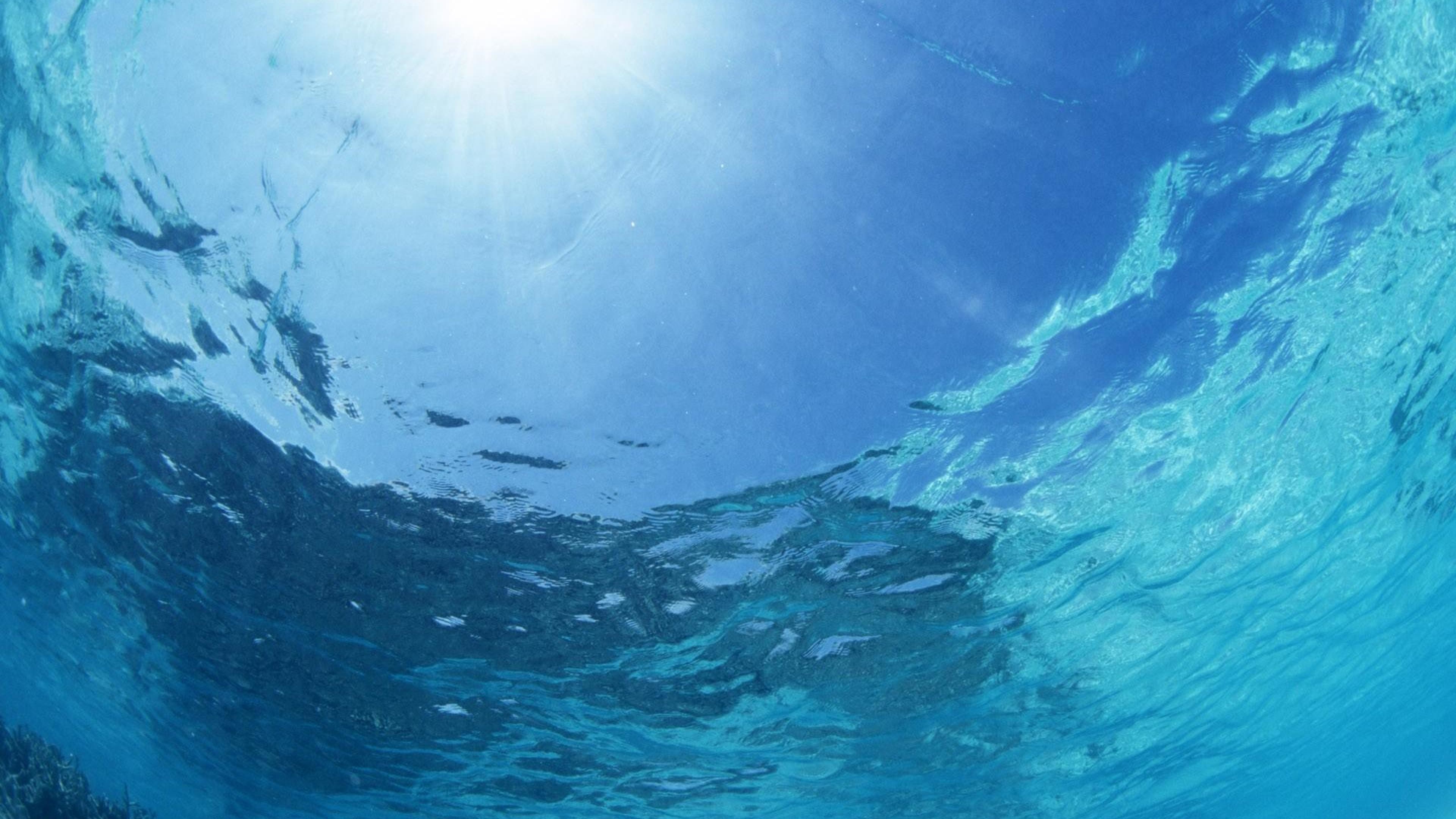 Sott'acqua, Superficie dell'acqua, Raggi di sole, Azzurro, 4K, sfondo Windows 11